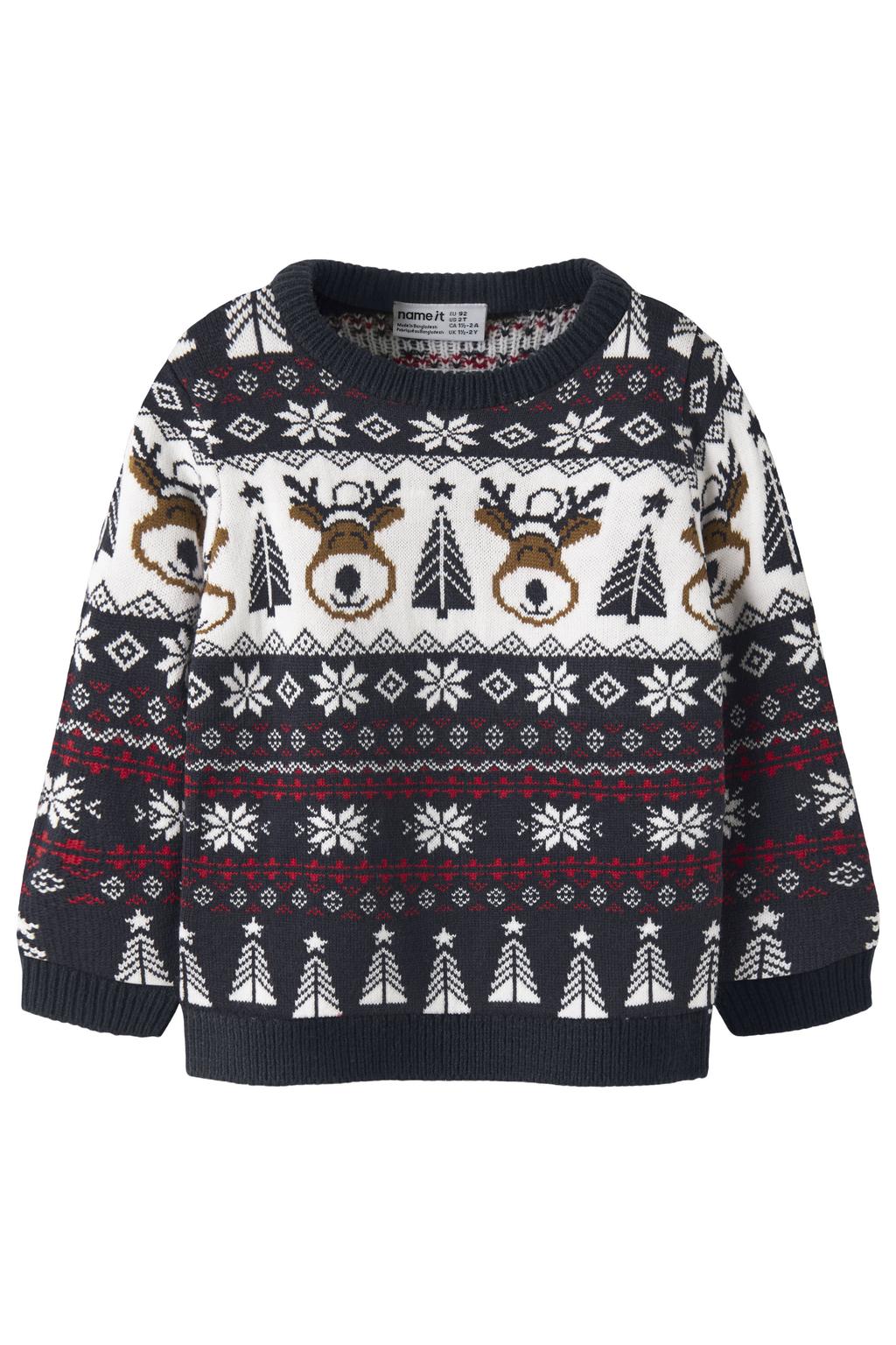 NAME IT MINI jacquard kersttrui met print - donkerblauw
