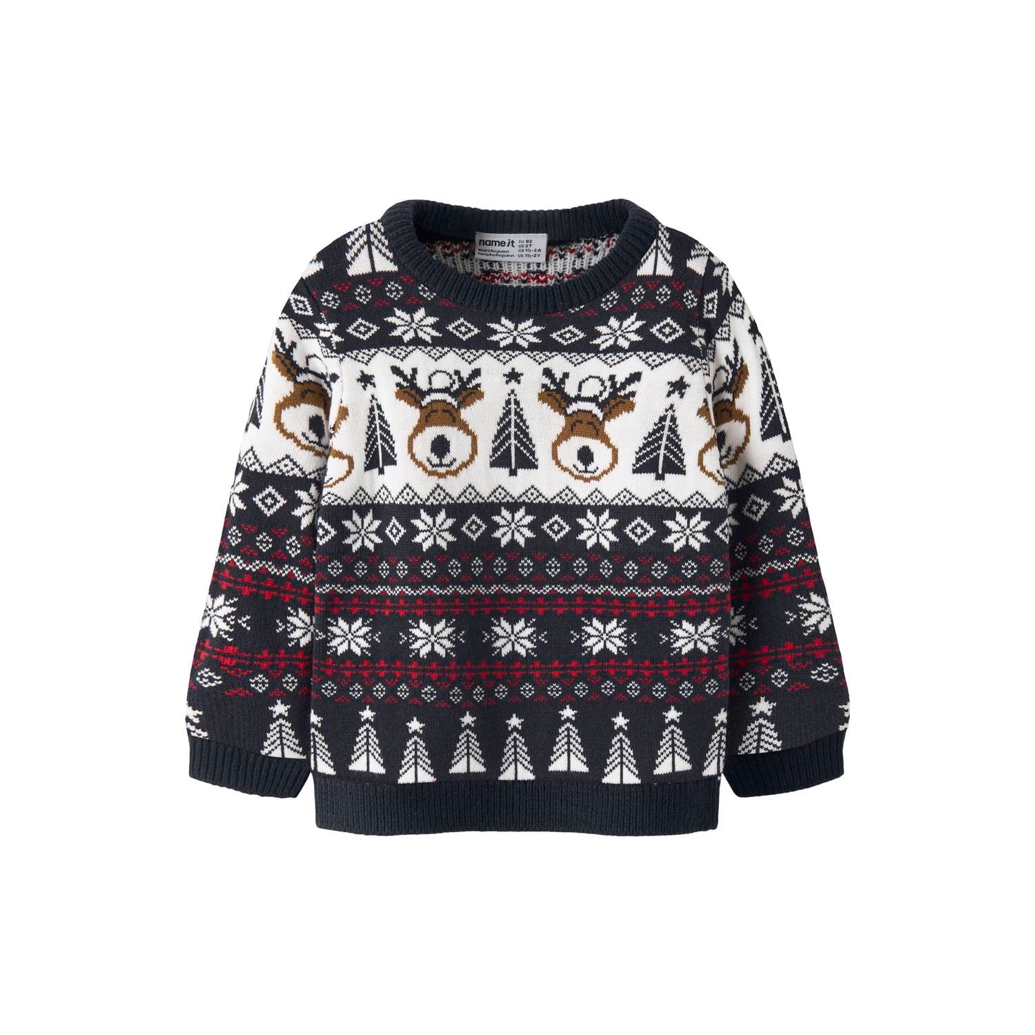 NAME IT MINI jacquard kersttrui met print donkerblauw