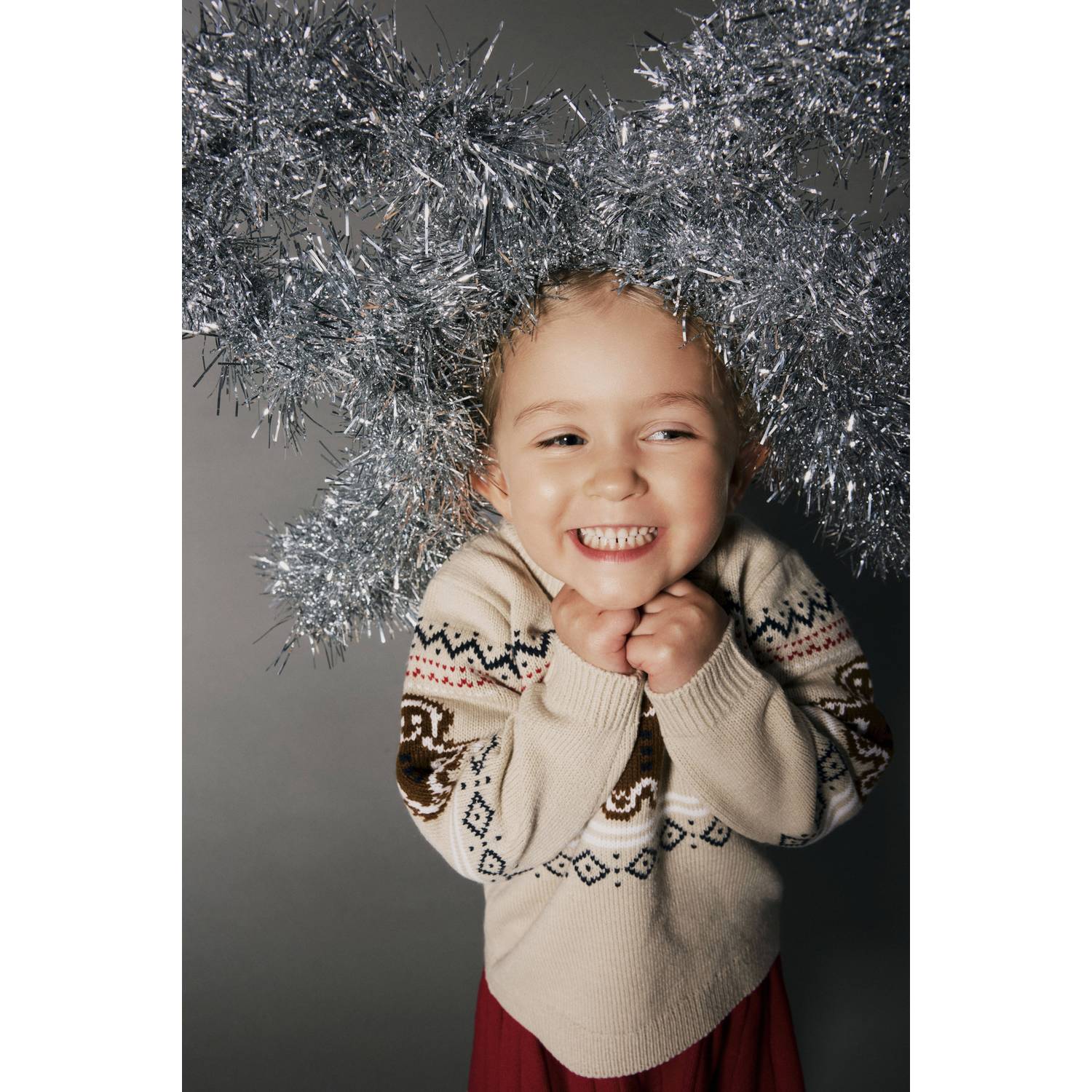 NAME IT MINI jacquard kersttrui met print beige