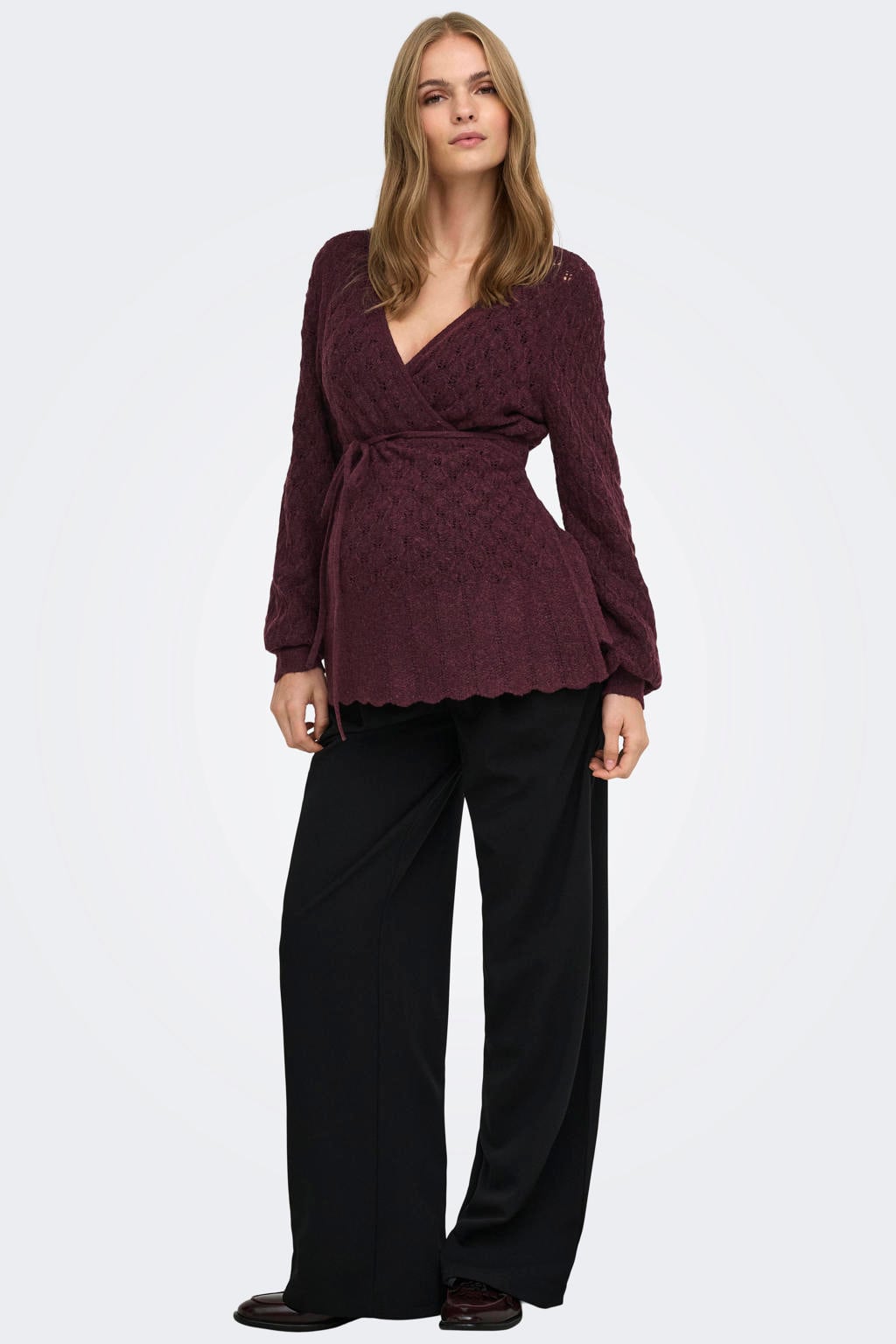 ONLY MATERNITY gebreid zwangerschapsvest met ajourdetails - aubergine