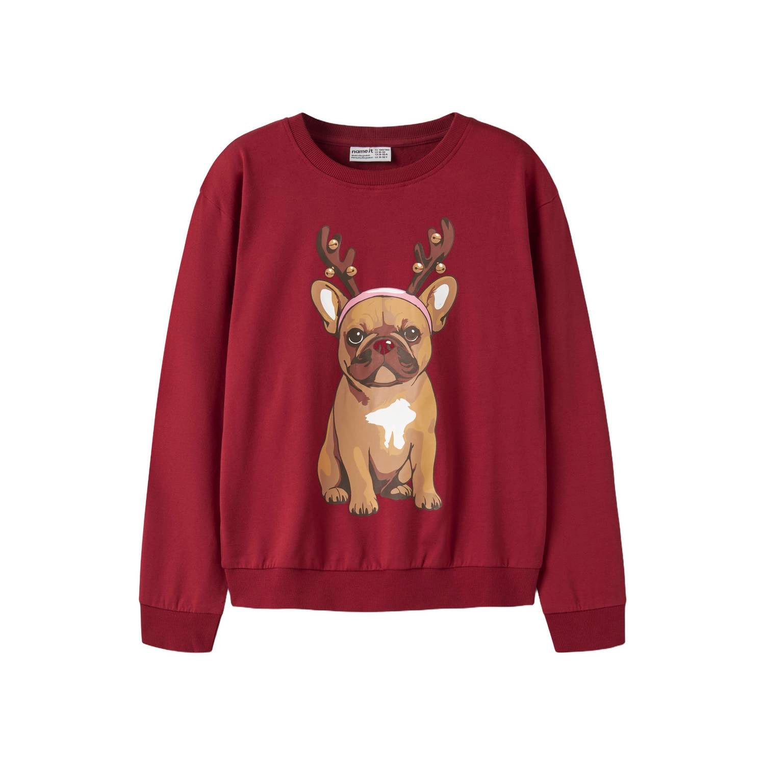 NAME IT KIDS sweater met print donkerrood