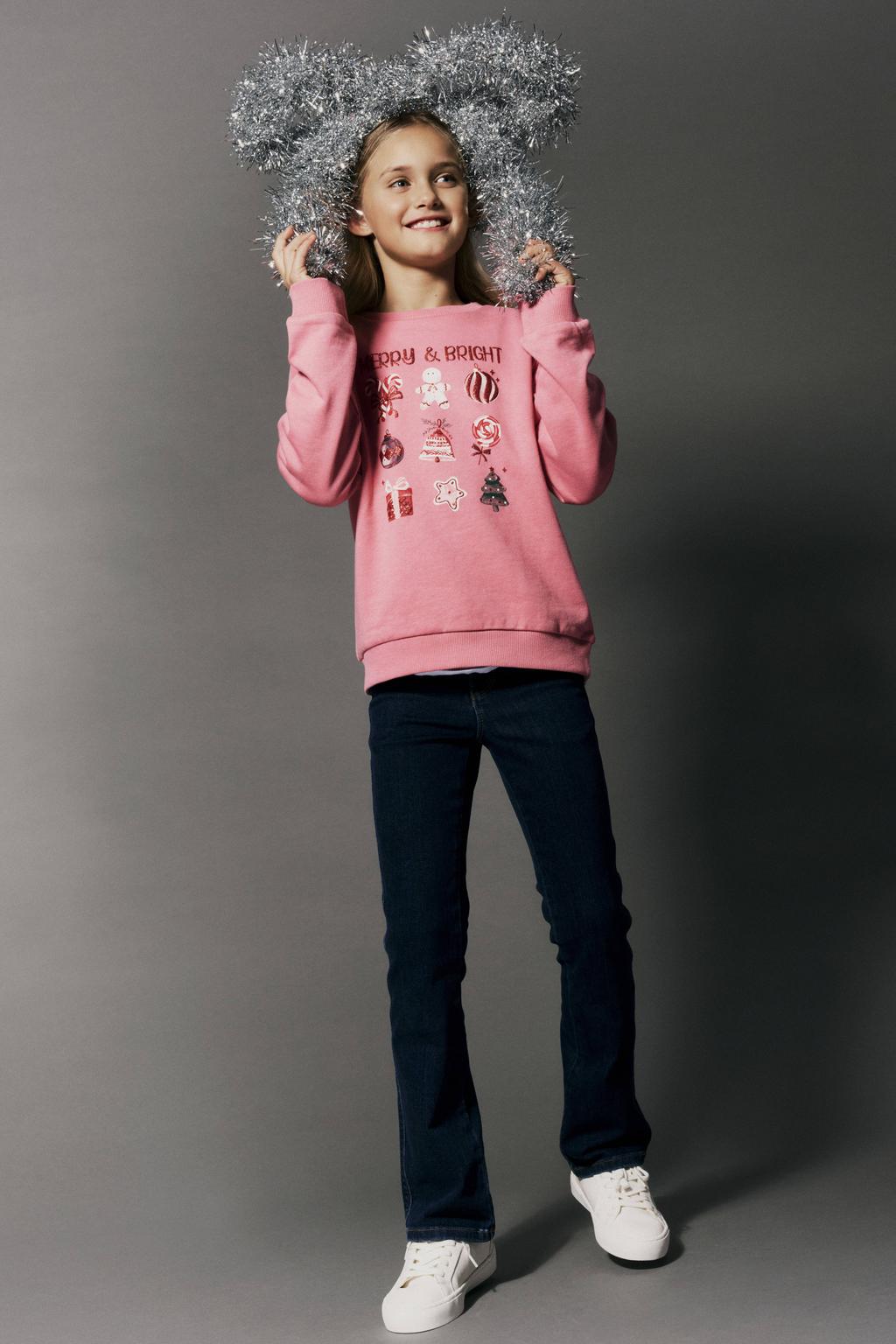 NAME IT KIDS rechtvallende sweater met print - roze