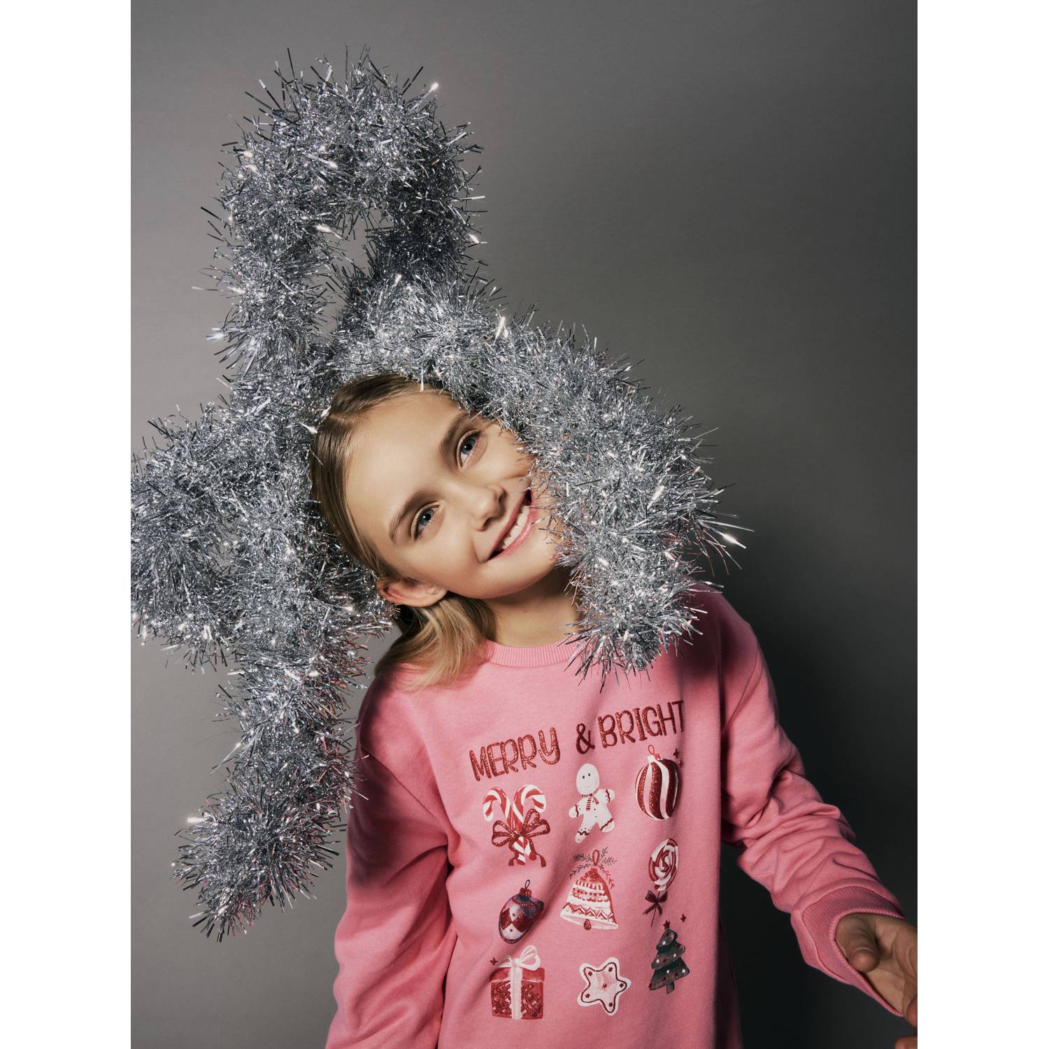 NAME IT KIDS rechtvallende sweater met print roze