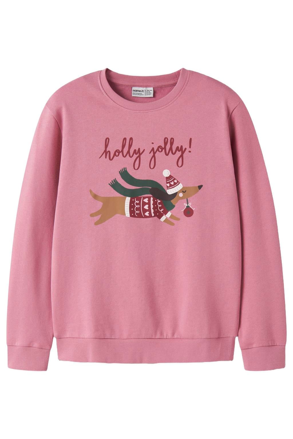 NAME IT KIDS sweater met print - roze
