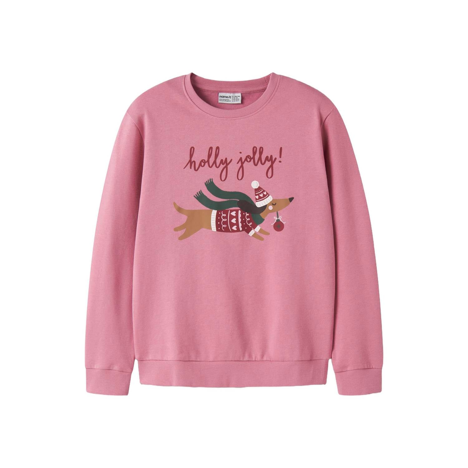 NAME IT KIDS sweater met print roze
