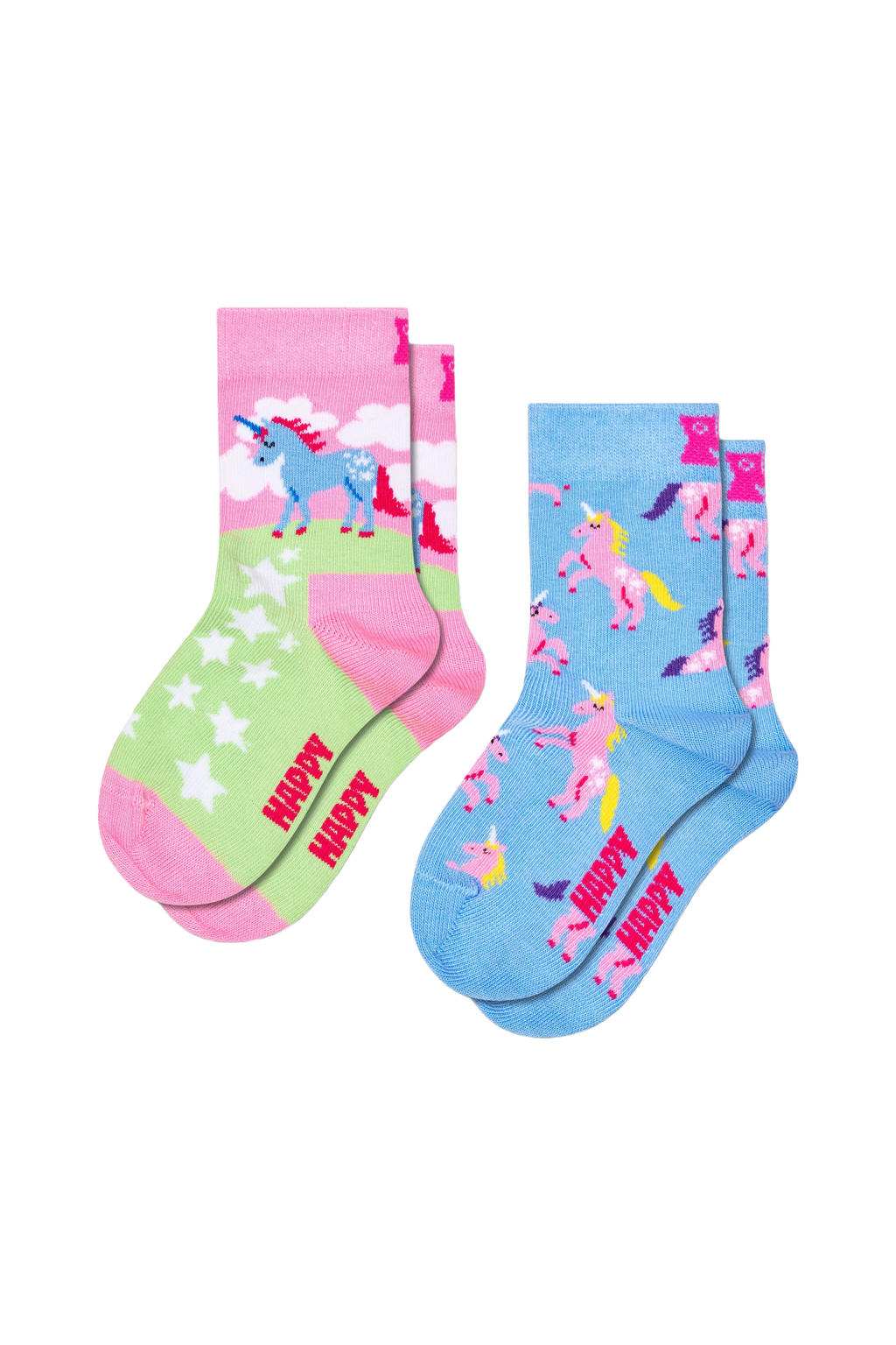 Happy Socks kids 2-pack unicorn sokken met print - roze/blauw (set van 2)