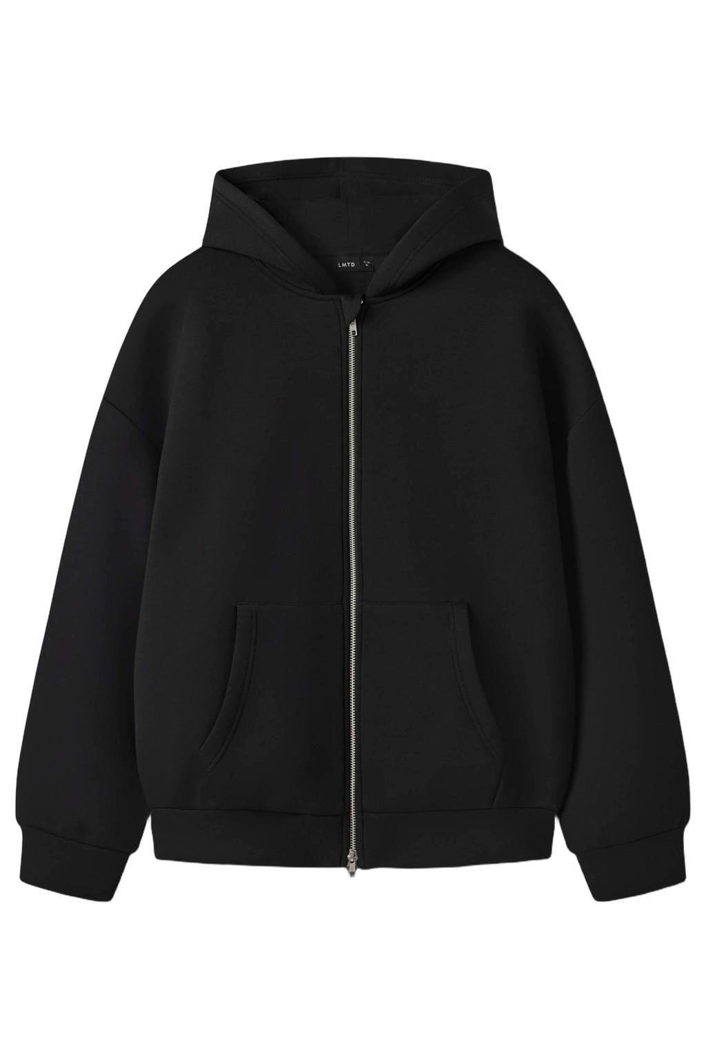 Zwarte jongens LMTD scuba vest van sweat materiaal met effen, lange mouwen, capuchon, ritssluiting en geribde boorden