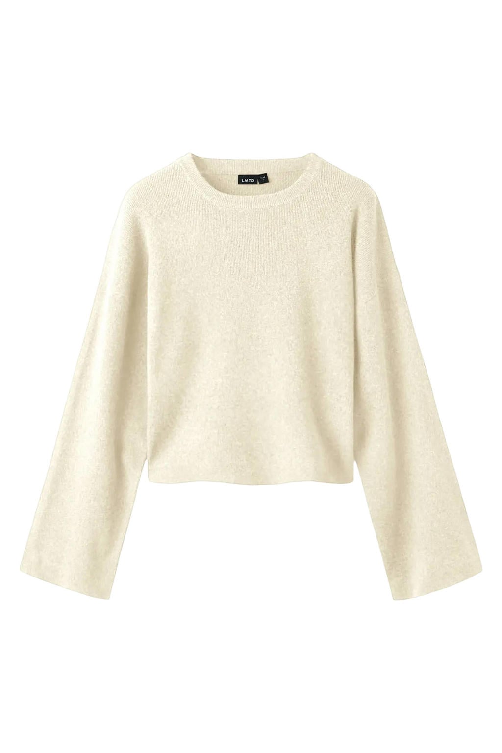 Ecru meisjes LMTD gebreide trui van polyester met effen, lange mouwen en ronde hals
