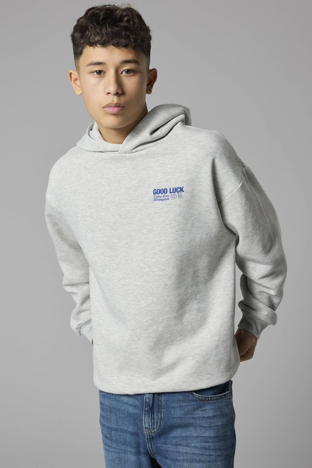 LMTD sweater met backprint - lichtgrijs/blauw
