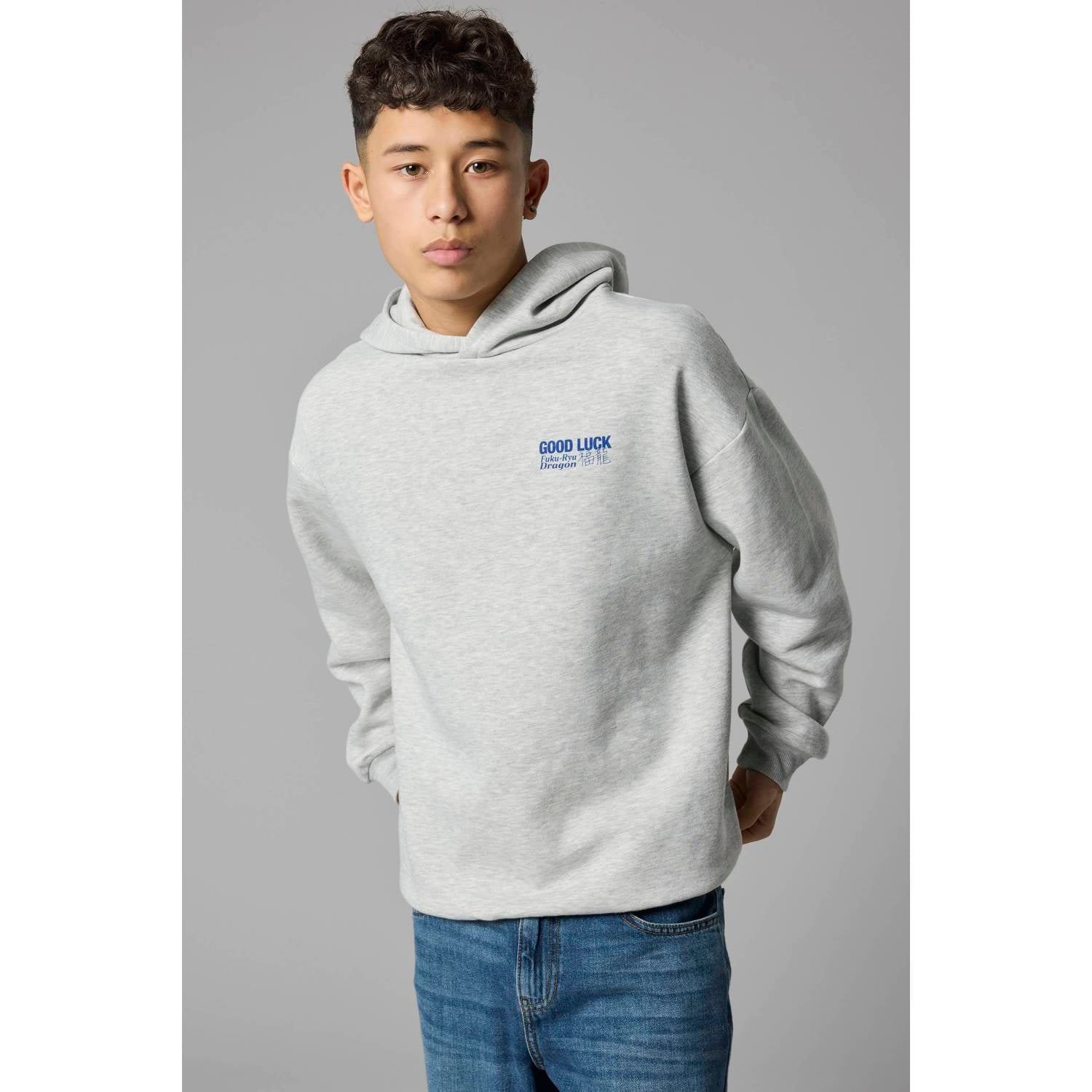 LMTD sweater met backprint lichtgrijs blauw