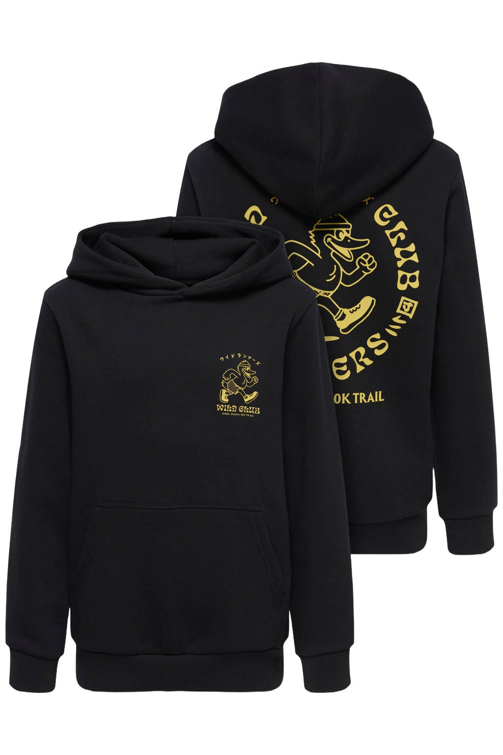 Zwarte jongens ONLY & SONS JUNIOR hoodie van sweat materiaal met backprint, lange mouwen en capuchon