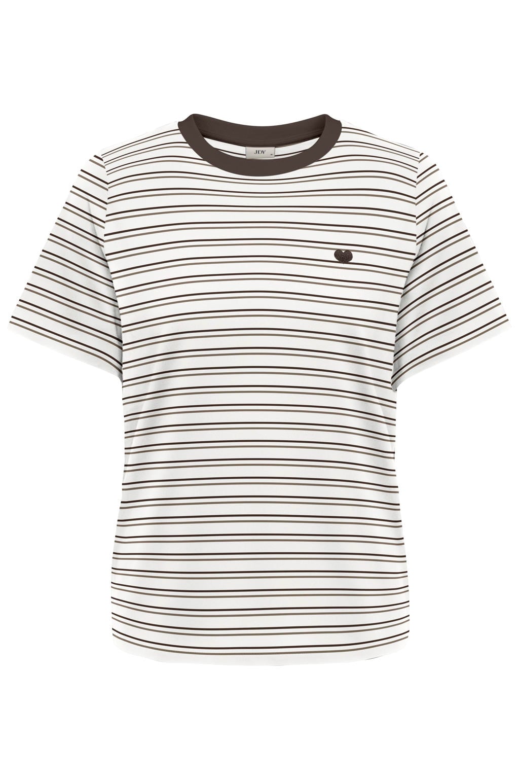 Bruin en ecru dames JDY rechtvallend T-shirt van katoen met krijtstreepprint, korte mouwen en ronde hals