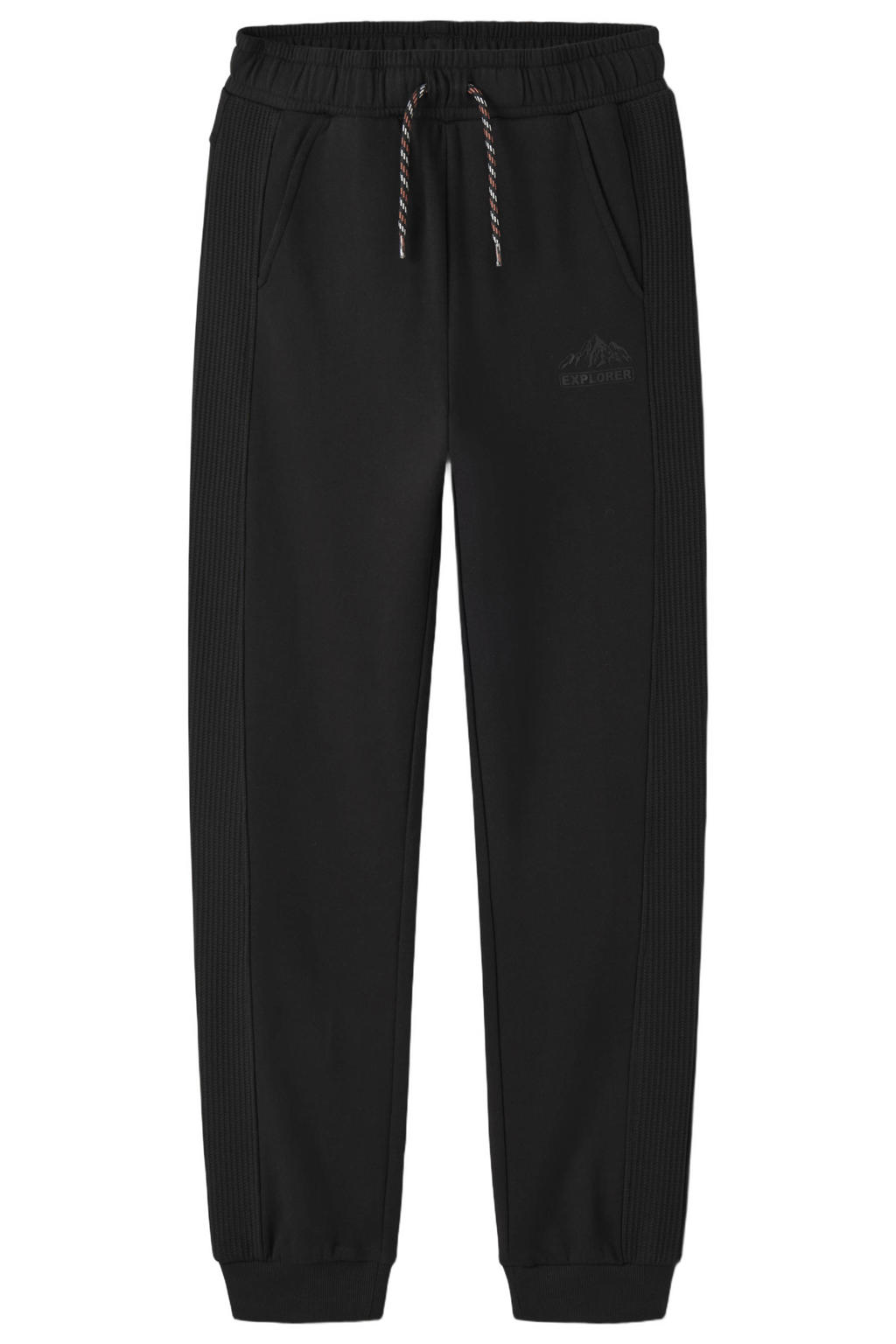 Zwarte jongens NAME IT KIDS joggingbroek van sweat materiaal met elastische tailleband met koord en effen