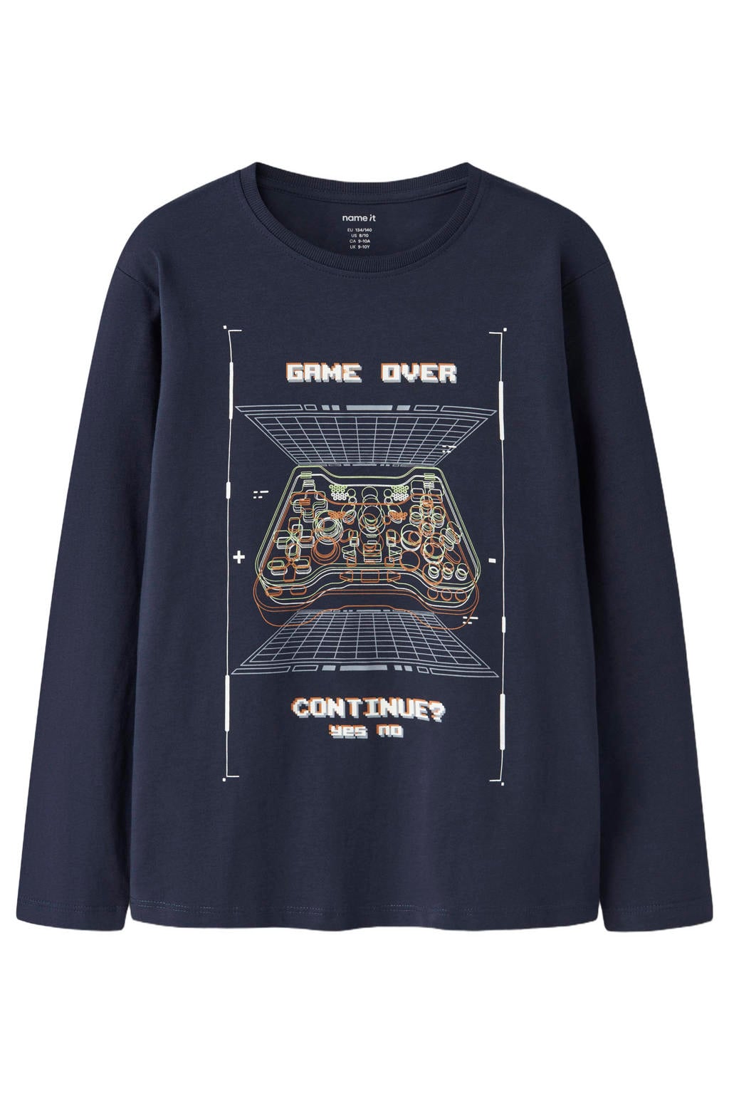 Donkerblauwe jongens NAME IT KIDS longsleeve van katoen met printopdruk, lange mouwen en ronde hals