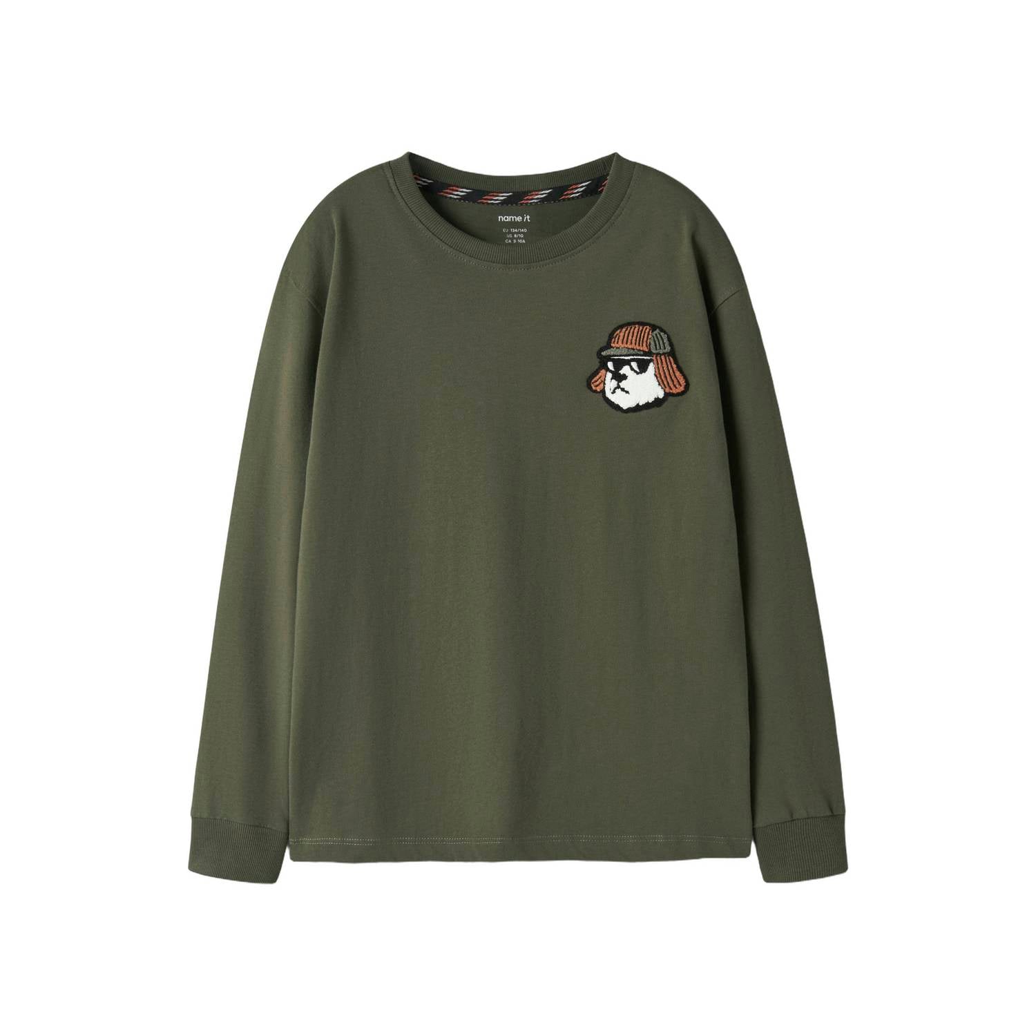 NAME IT KIDS rechtvallende longsleeve met patches olijfgroen