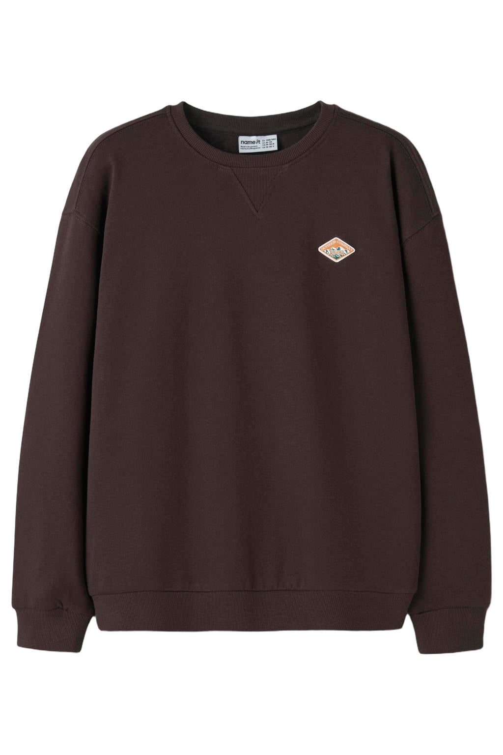 Donkerblauwe jongens NAME IT KIDS sweater met effen, lange mouwen, ronde hals en geribde boorden