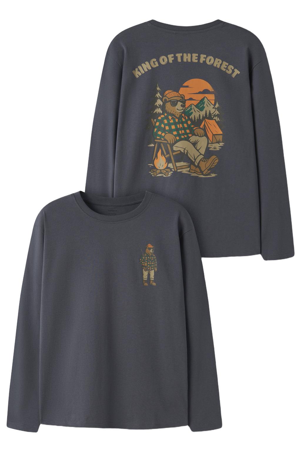 NAME IT KIDS rechtvallende longsleeve met backprint - grijsblauw