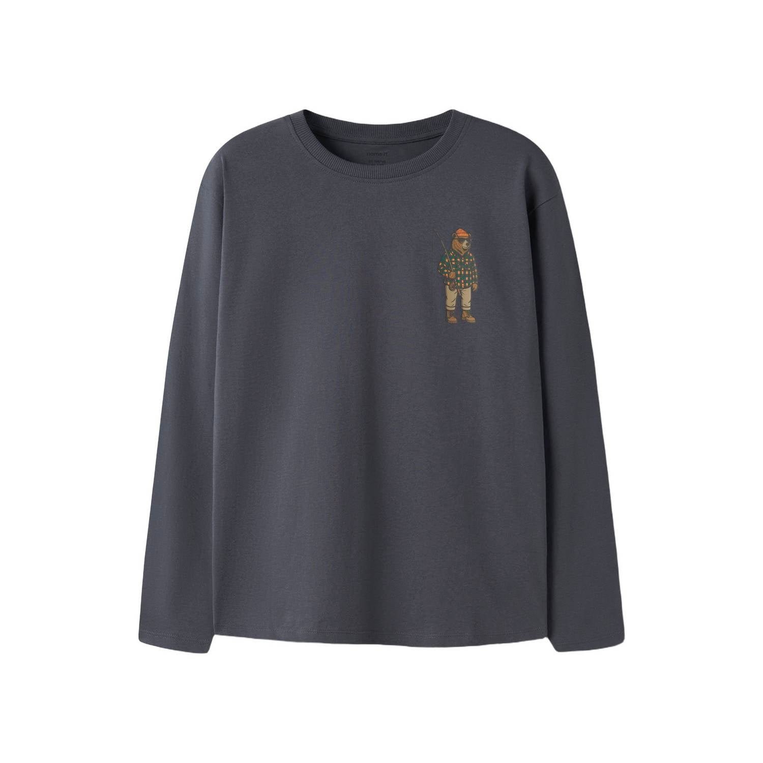 NAME IT KIDS rechtvallende longsleeve met backprint grijsblauw