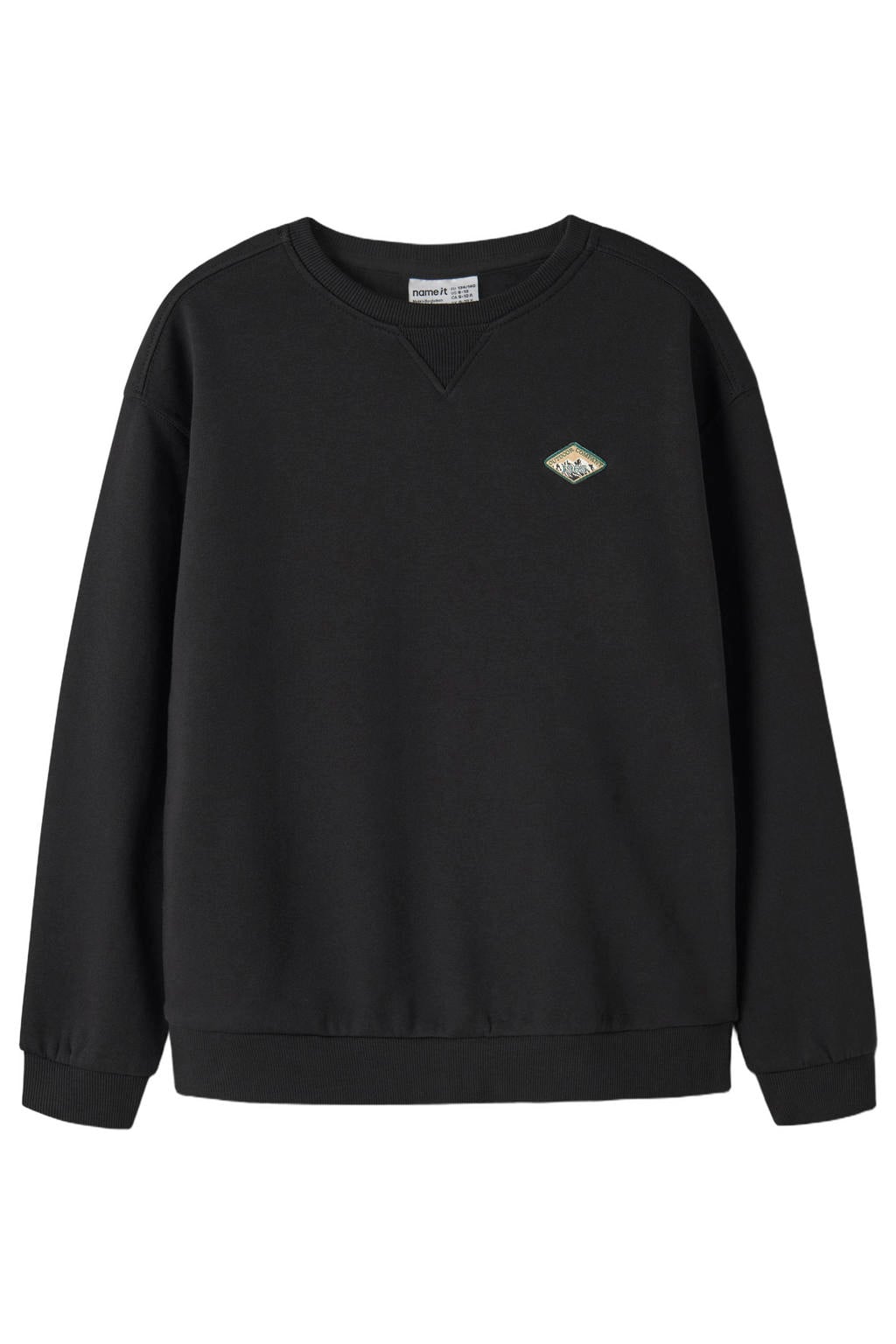 Zwarte jongens NAME IT KIDS sweater met effen, lange mouwen, ronde hals en geribde boorden