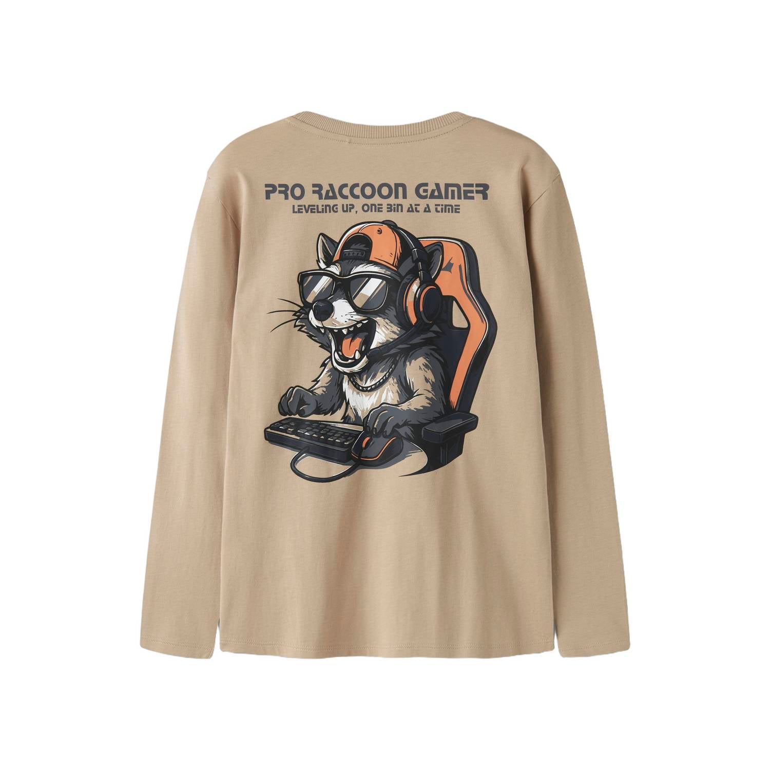 NAME IT KIDS rechtvallende longsleeve met backprint beige