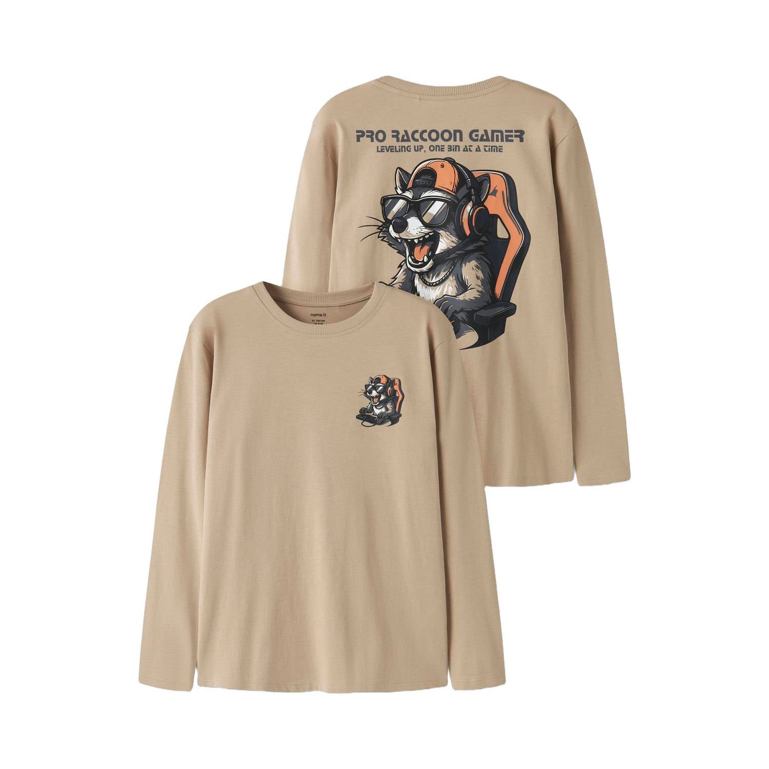 NAME IT KIDS rechtvallende longsleeve met backprint beige