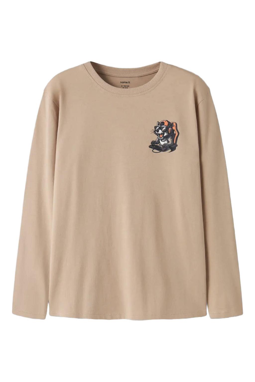NAME IT KIDS rechtvallende longsleeve met backprint - beige