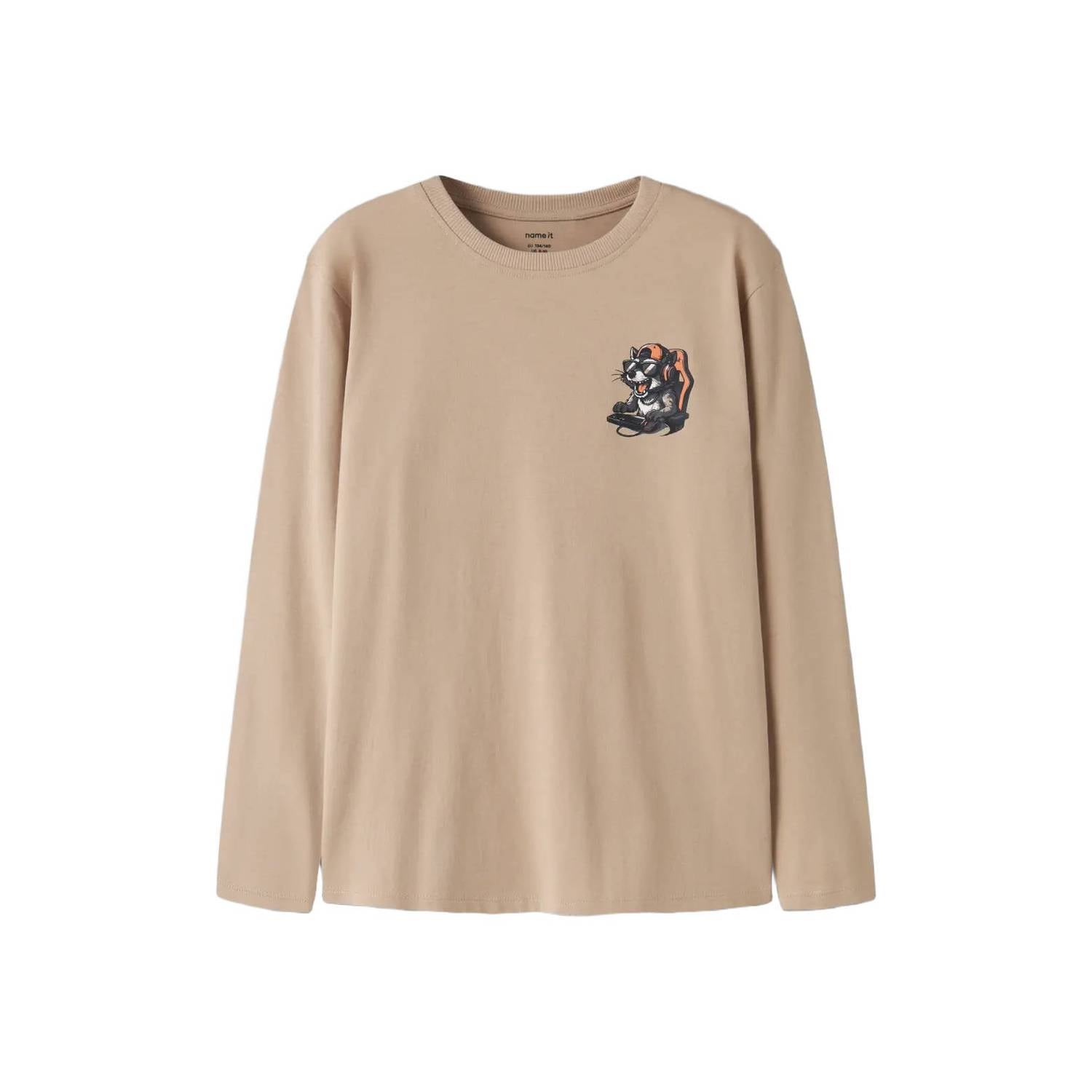 NAME IT KIDS rechtvallende longsleeve met backprint beige