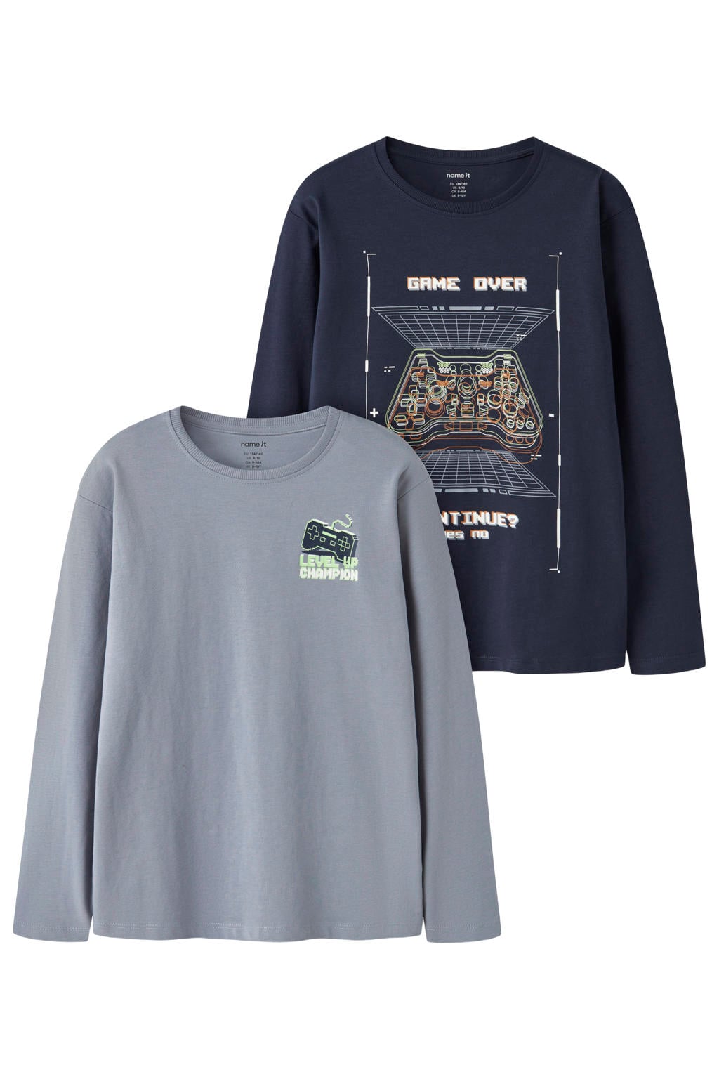 NAME IT KIDS longsleeves met print - donkerblauw/lichtblauw (set van 2)