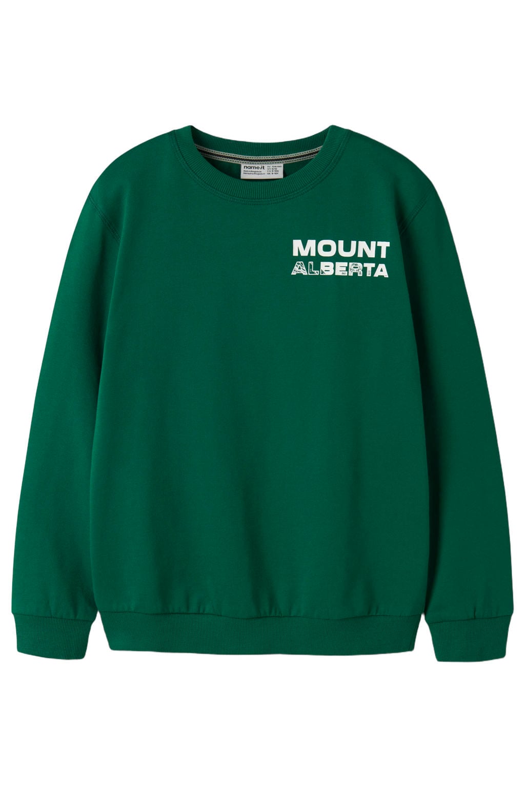 Groene jongens NAME IT KIDS sweater met backprint, lange mouwen, ronde hals en geribde boorden