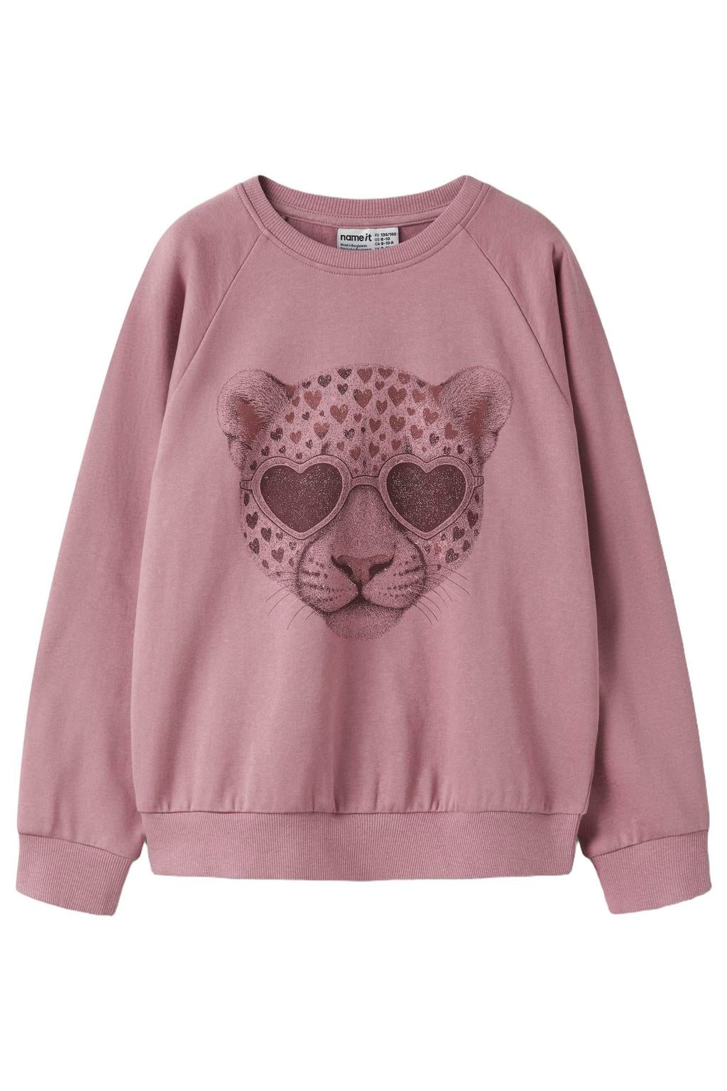 NAME IT KIDS rechtvallende sweater met print - lila