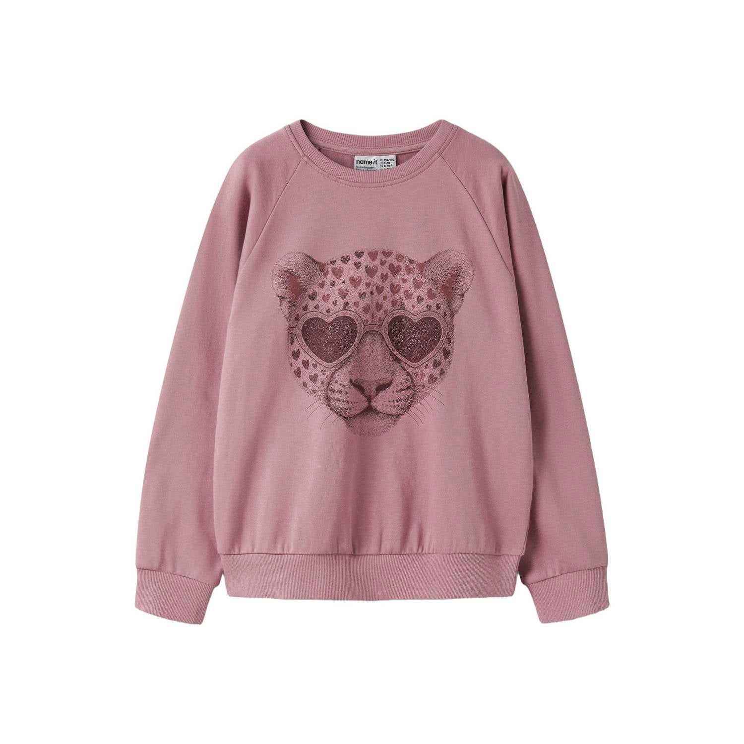 NAME IT KIDS rechtvallende sweater met print lila