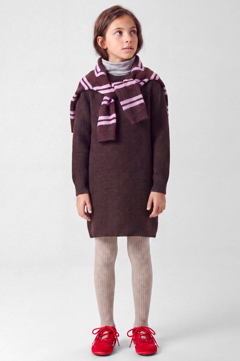 Donkerblauwe meisjes NAME IT KIDS gebreide midi jurk van acryl met effen, lange mouwen en ronde hals