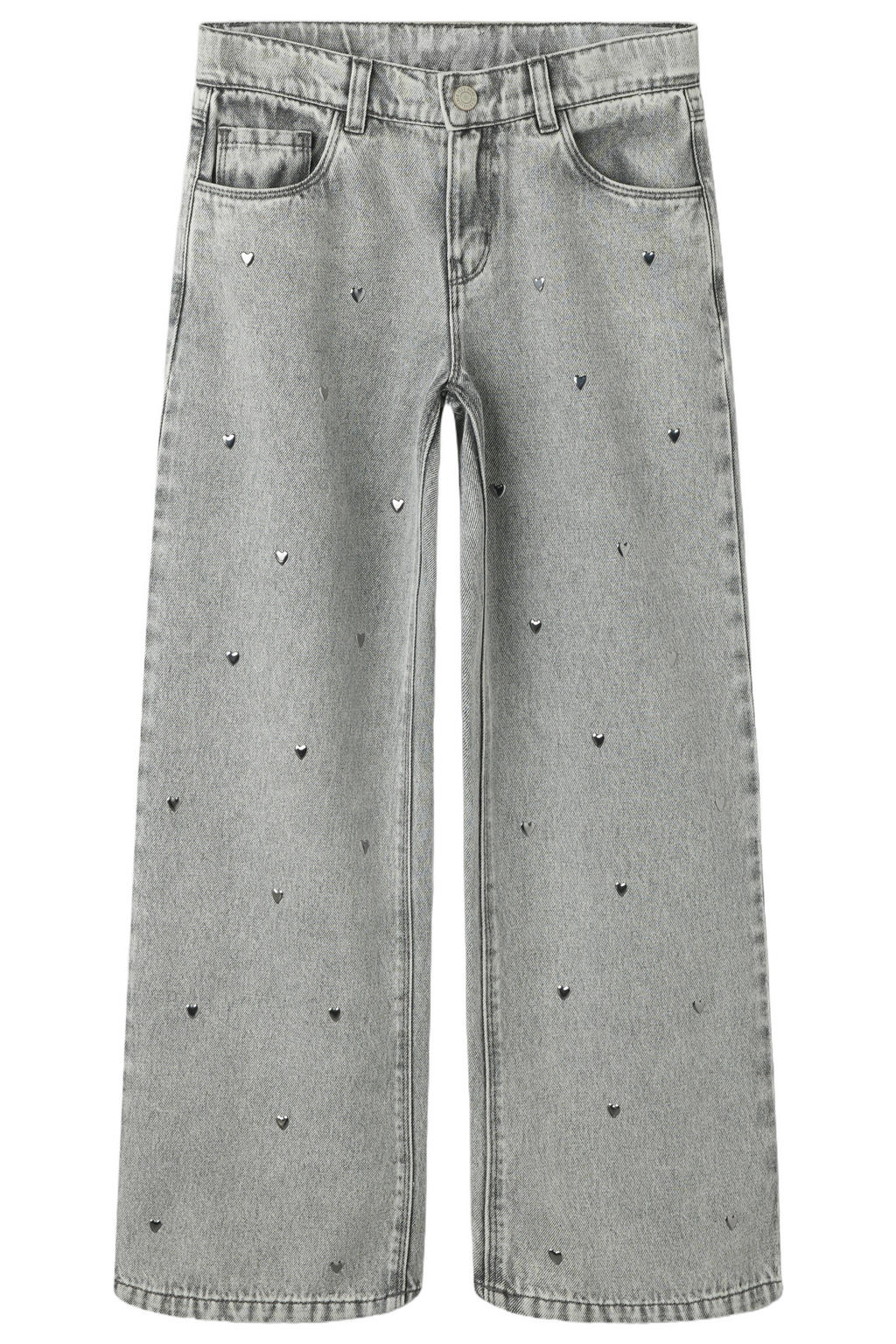 Grey denim meisjes NAME IT KIDS wide leg jeans en hartjes met haaksluiting