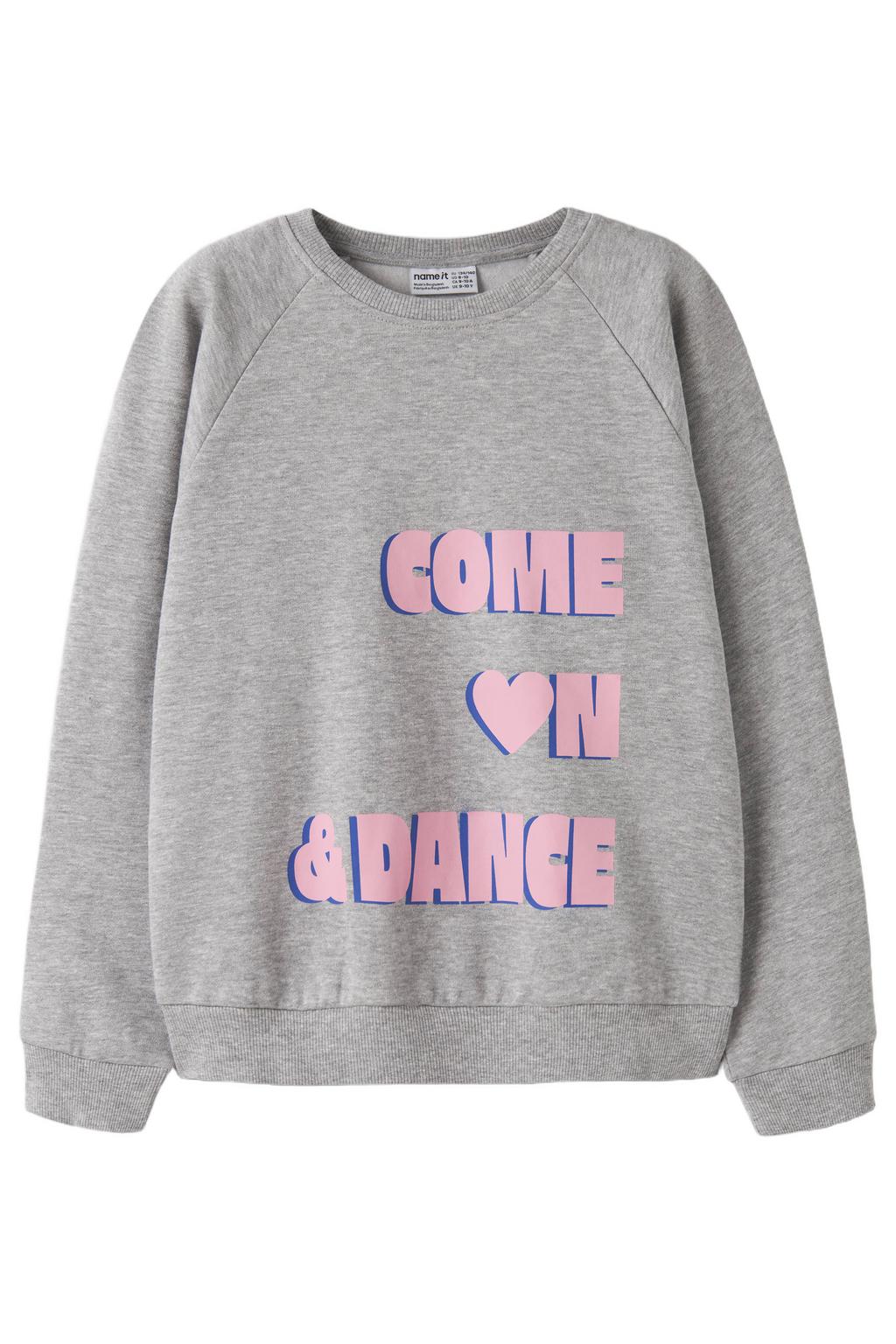 NAME IT KIDS rechtvallende sweater met tekstprint - grijs