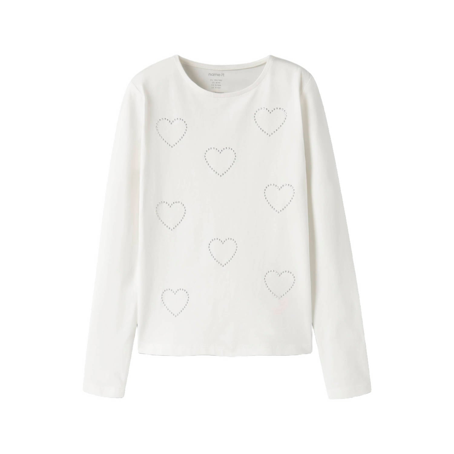 NAME IT KIDS longsleeve met strass-steentjes en hartjes wit