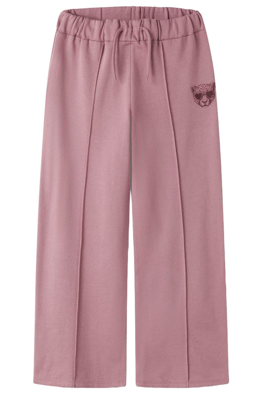 Roze meisjes NAME IT KIDS wide leg joggingbroek van sweat materiaal met elastische tailleband met koord en effen