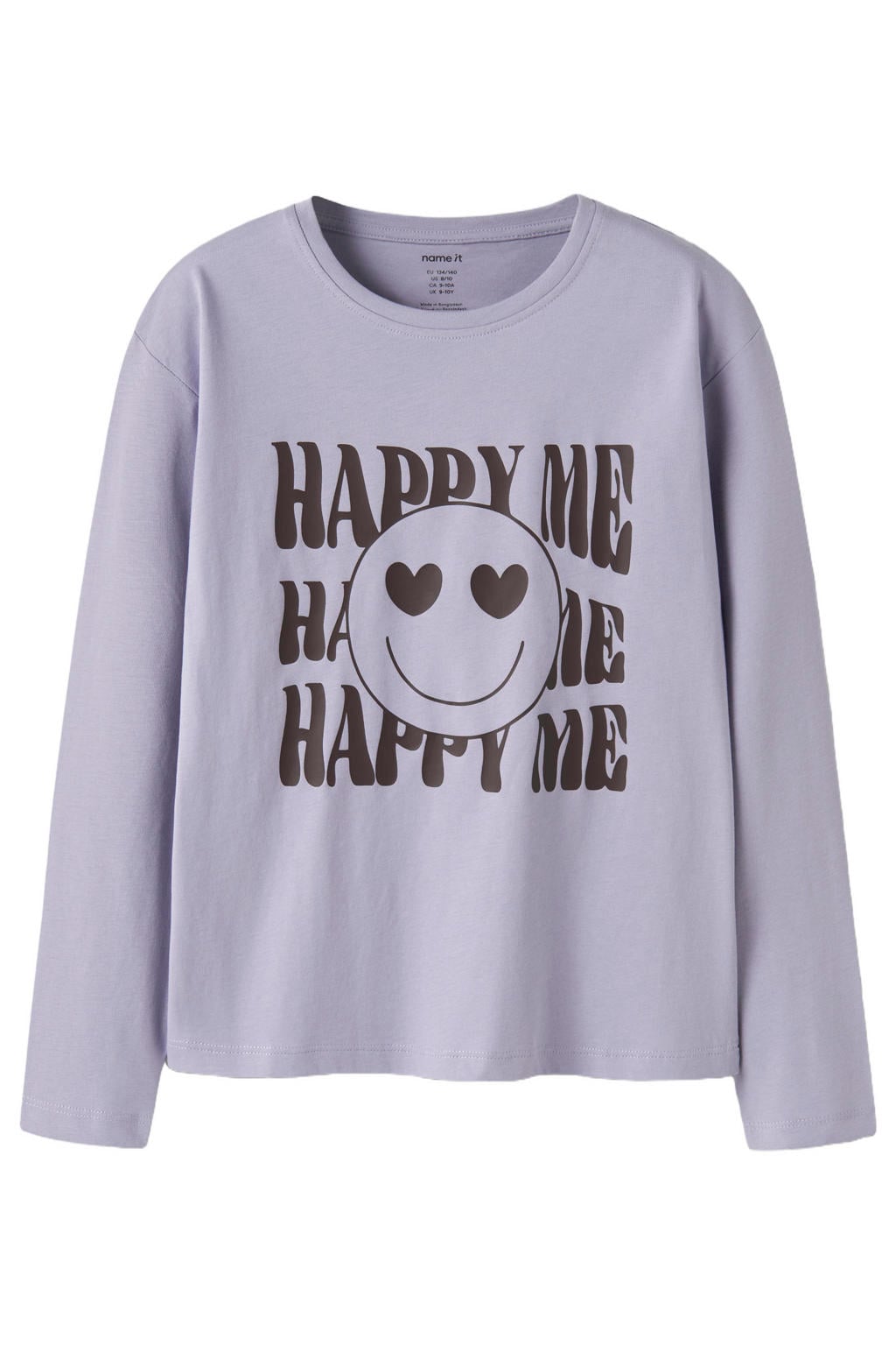 Lilakleurige meisjes NAME IT KIDS longsleeve van katoen met printopdruk, lange mouwen en ronde hals