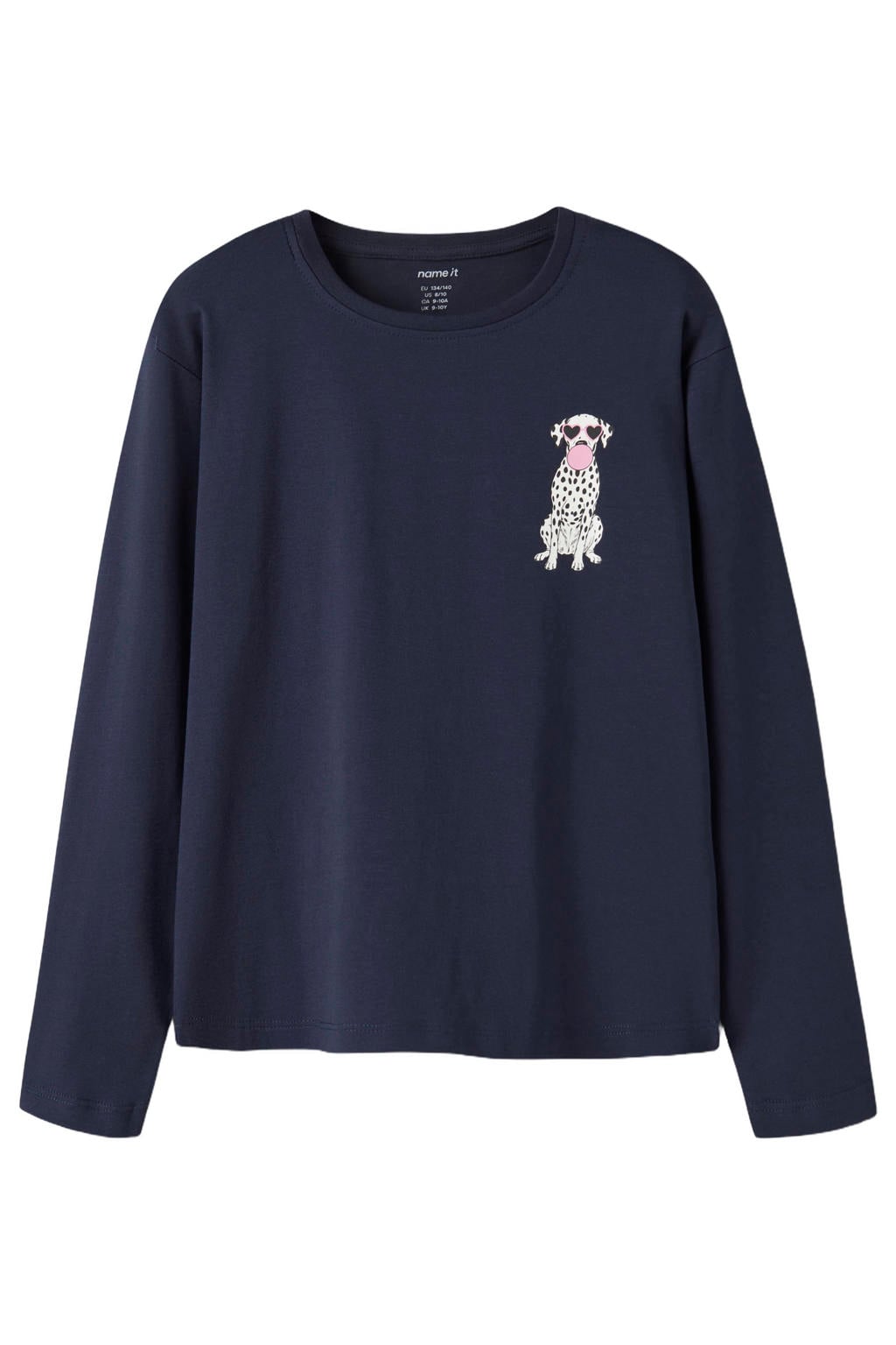 Donkerblauwe meisjes NAME IT KIDS longsleeve van katoen met printopdruk, lange mouwen en ronde hals