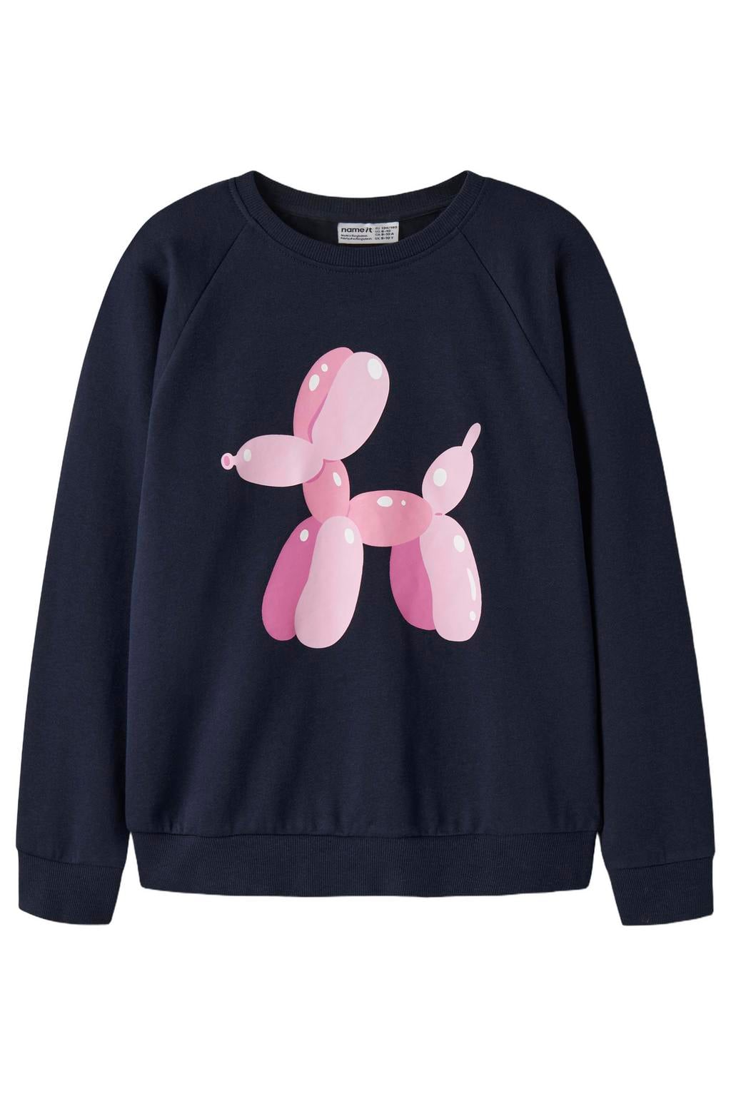 NAME IT KIDS junior rechtvallende sweater met print - donkerblauw