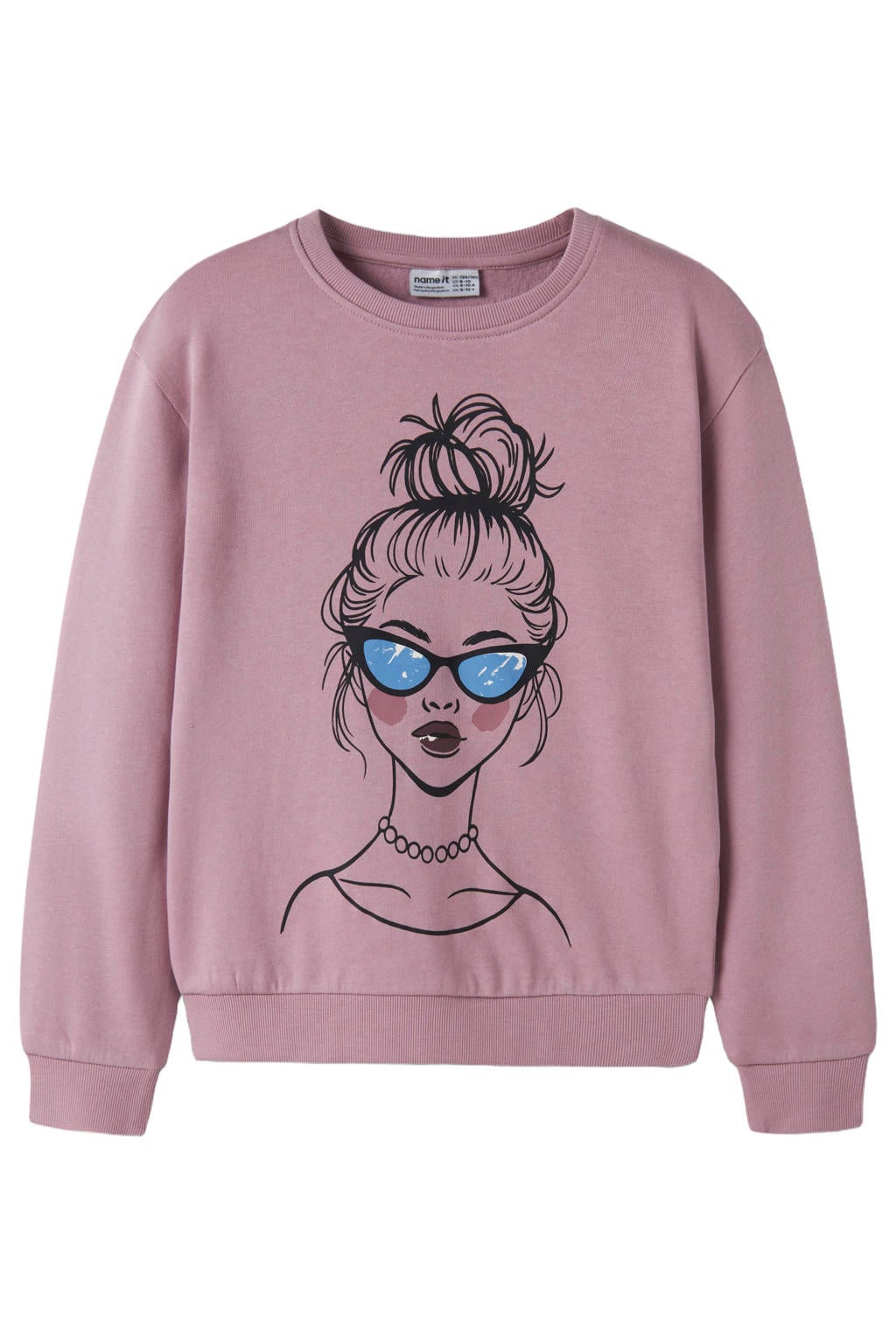 Lilakleurige meisjes NAME IT KIDS sweater met backprint, lange mouwen, ronde hals en geribde boorden