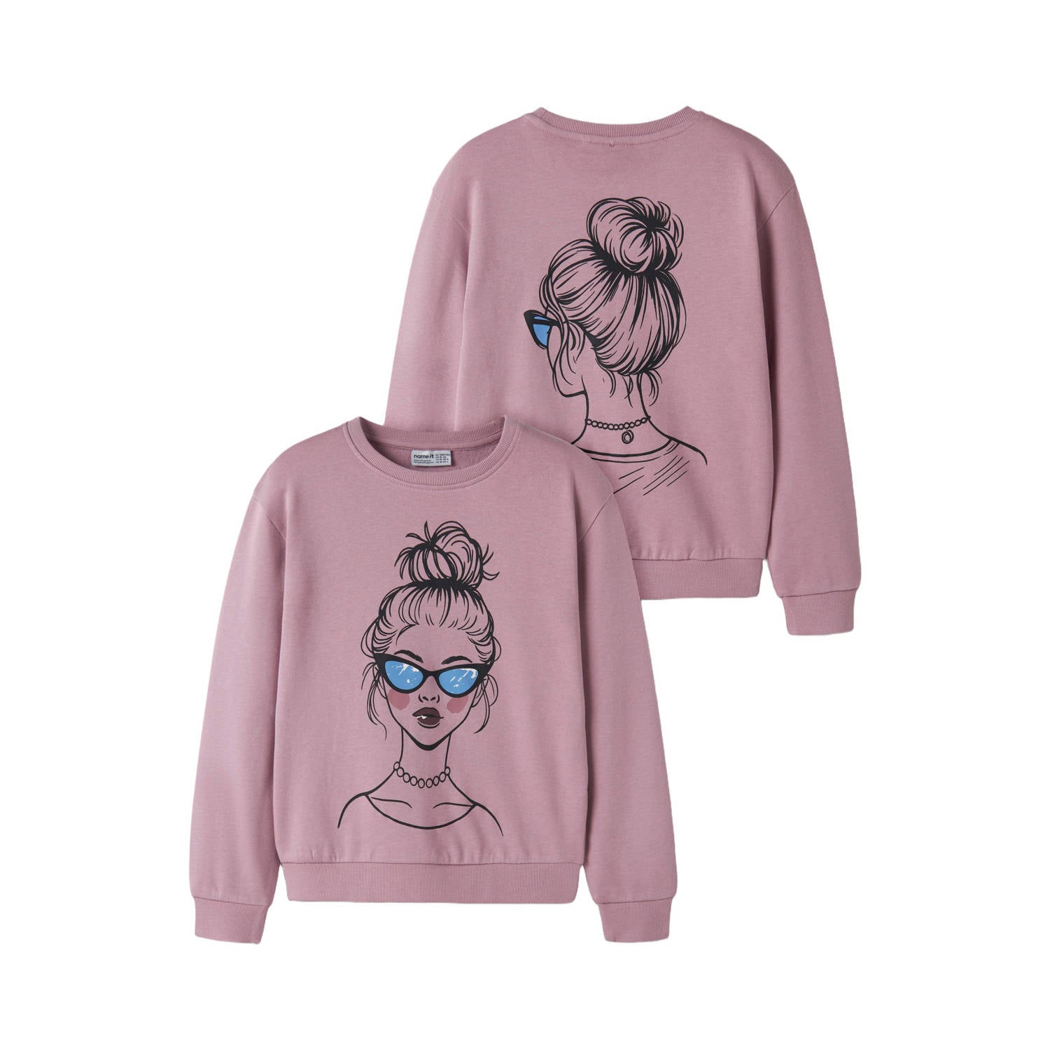 NAME IT KIDS sweater met backprint lila