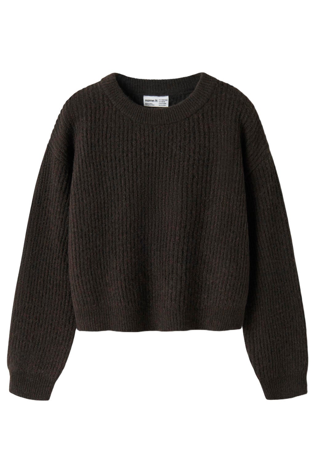 NAME IT KIDS oversized gebreide trui met wol - donkerbruin