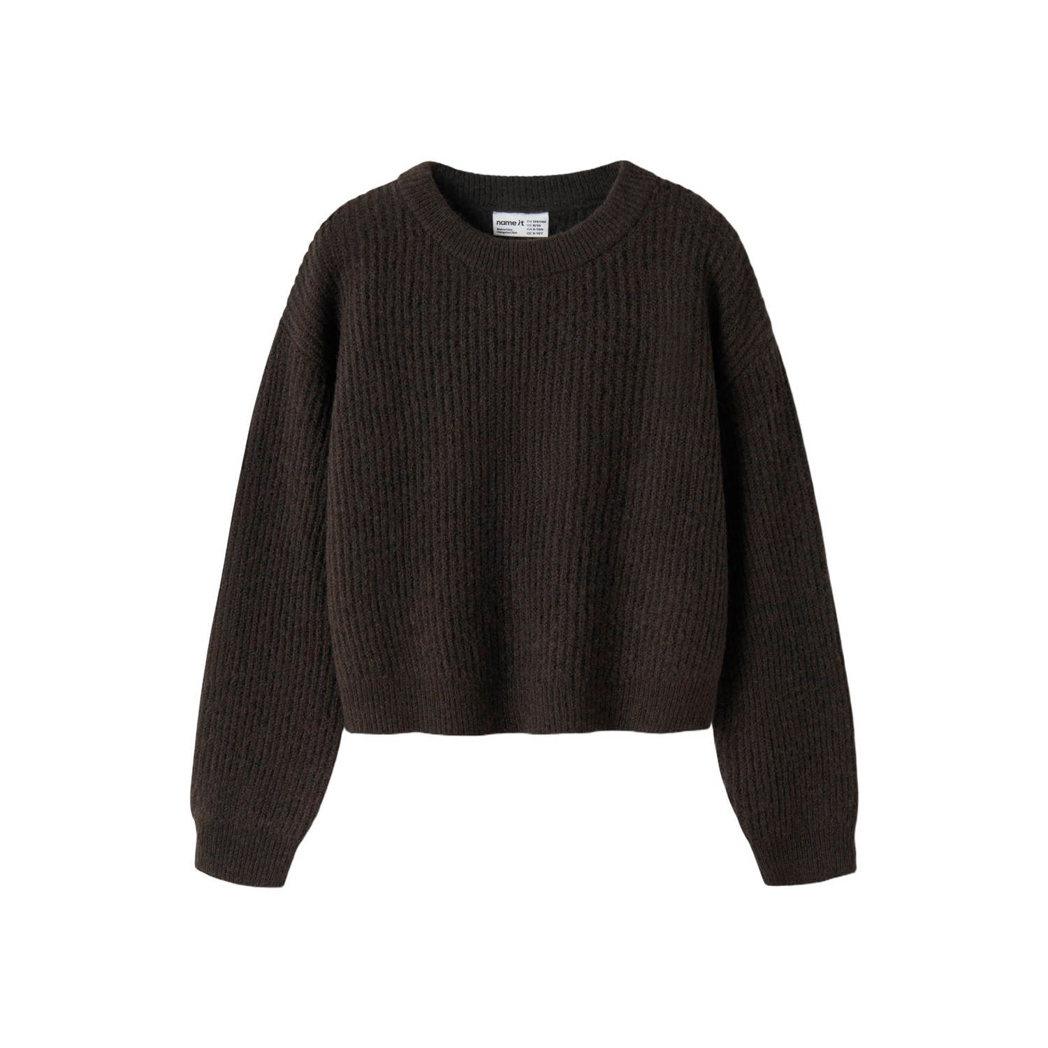 NAME IT KIDS oversized gebreide trui met wol donkerbruin