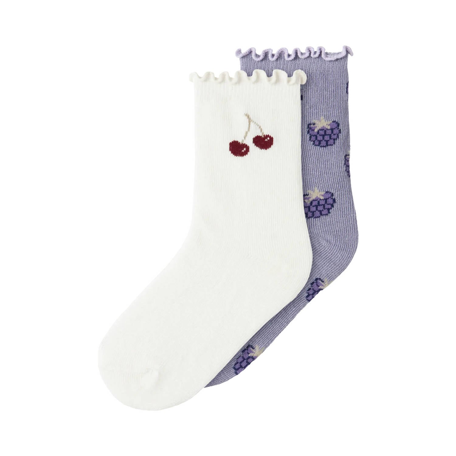 NAME IT MINI sokken met print paars wit (set van 2)