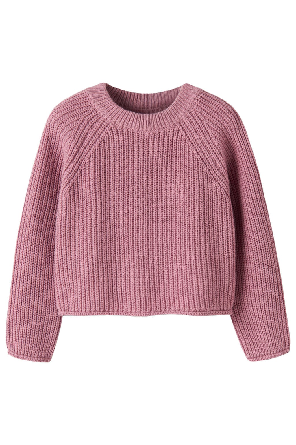Lilakleurige meisjes NAME IT MINI oversized gebreide trui van katoen met effen, lange mouwen en ronde hals