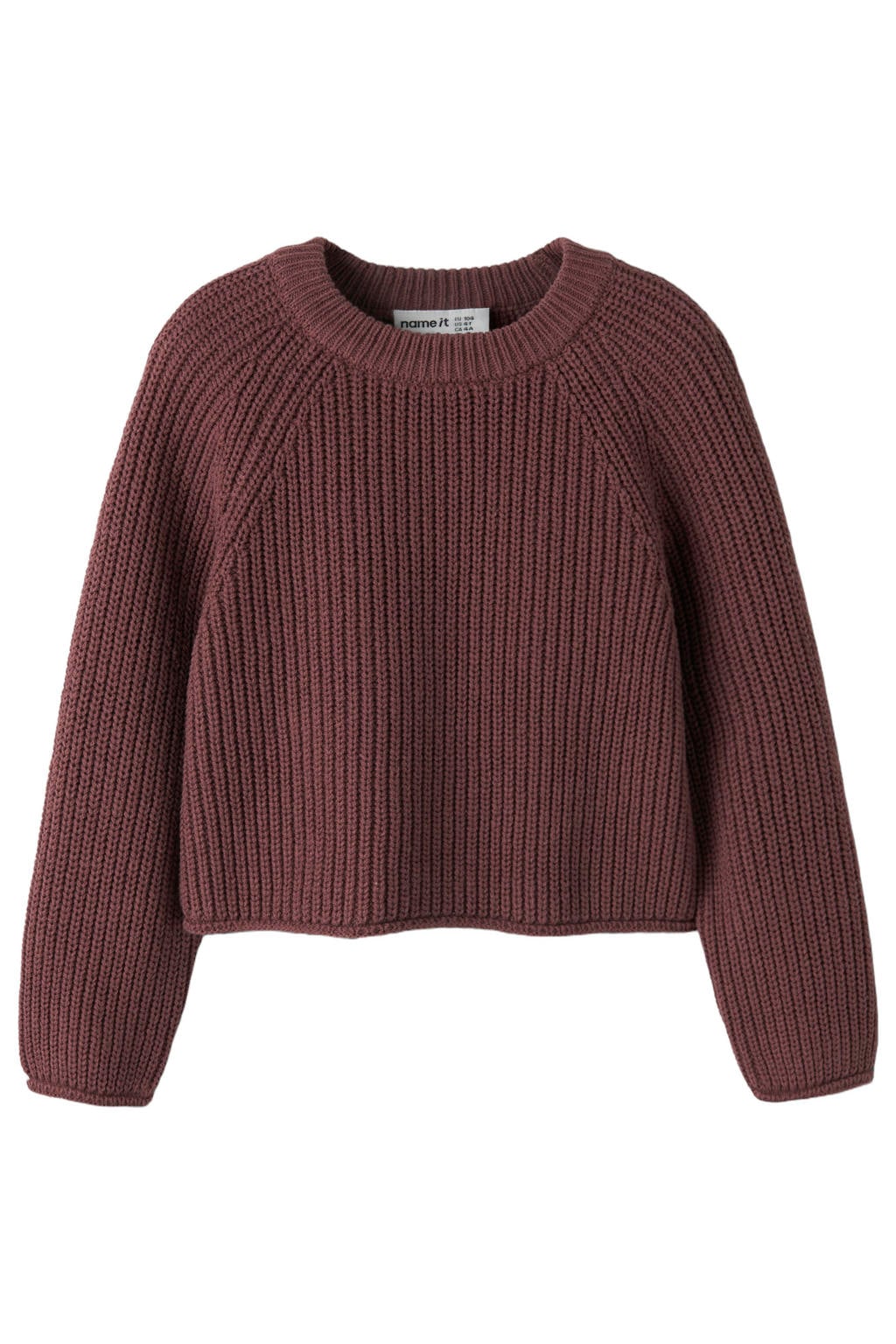 Donkerrode meisjes NAME IT MINI oversized gebreide trui van katoen met effen, lange mouwen en ronde hals