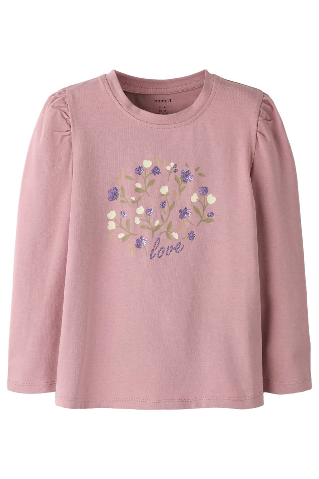 Lilakleurige meisjes NAME IT MINI rechtvallende longsleeve en print met lange mouwen en ronde hals