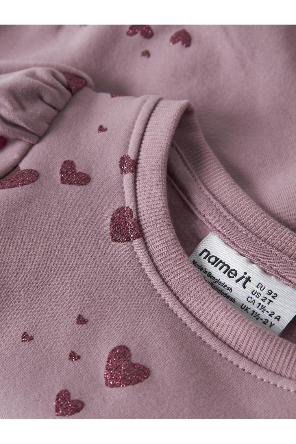 Lilakleurige meisjes NAME IT MINI sweater met hartjesprint, lange mouwen en ronde hals