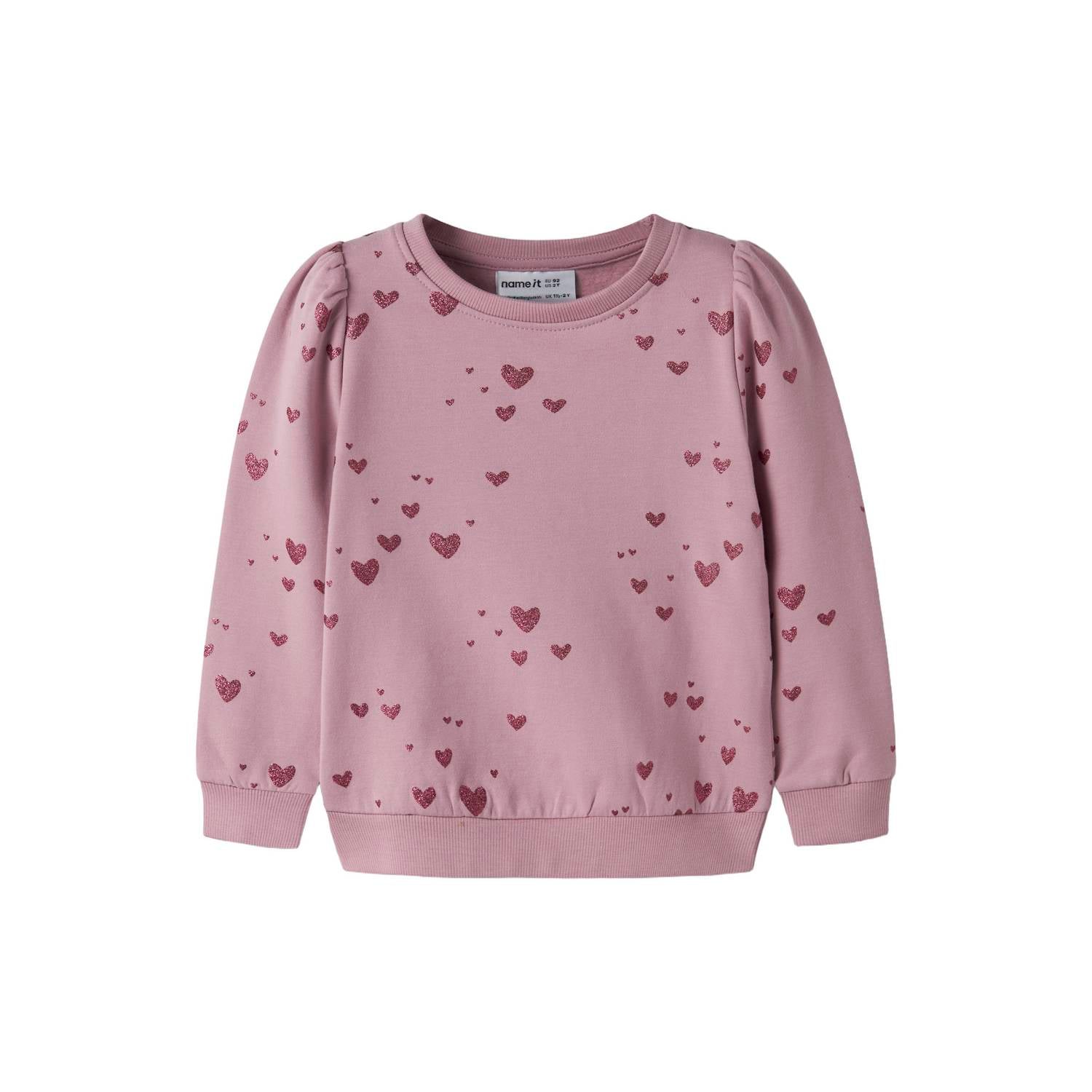 NAME IT MINI sweater met hartjes lila