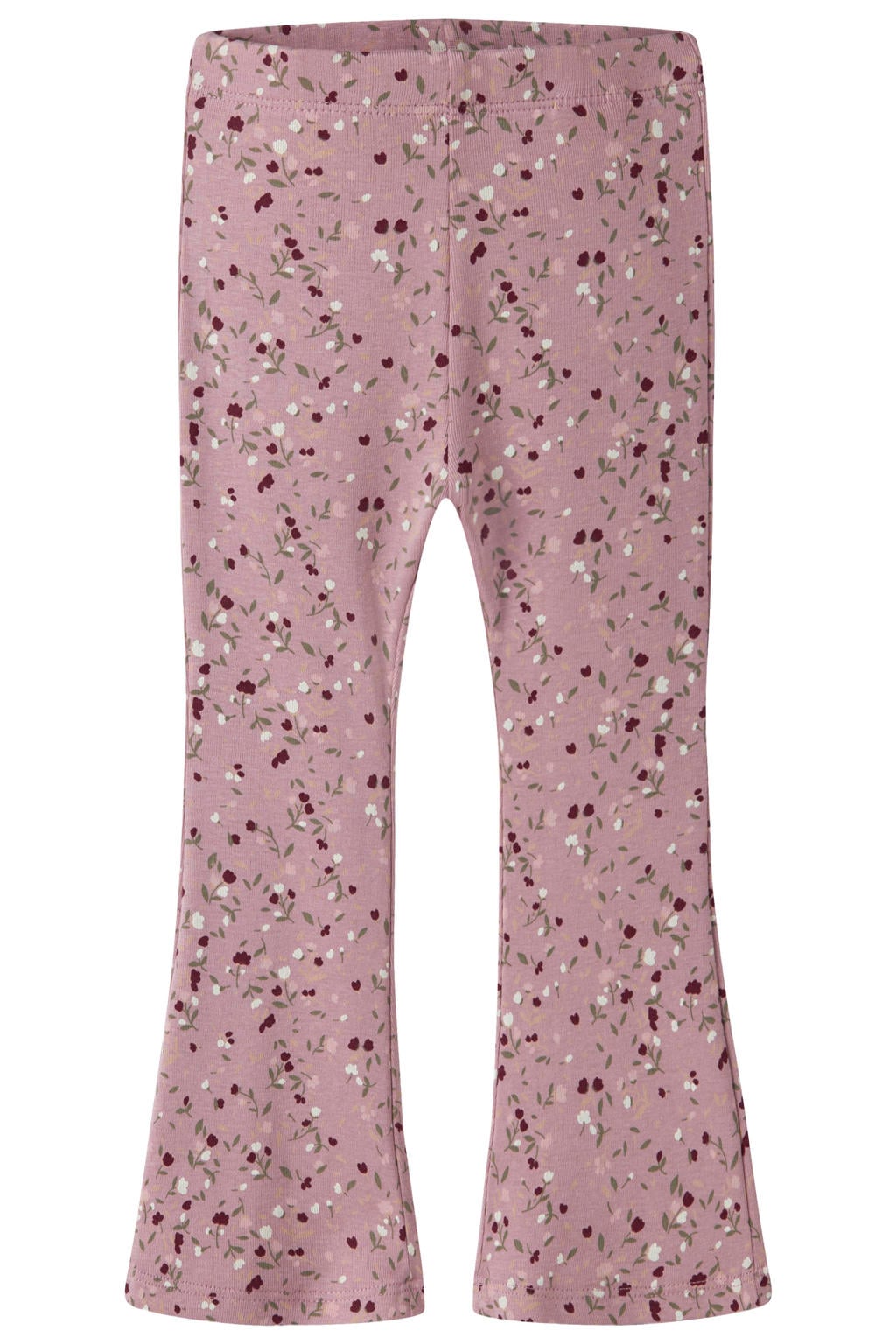 Lilakleurige meisjes NAME IT MINI gebreide gebloemde flared legging van stretchkatoen met regular waist